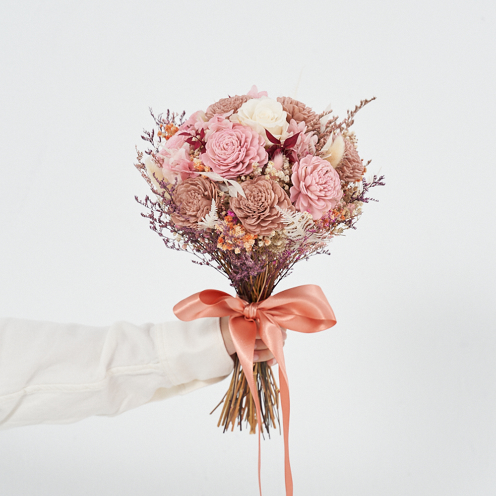 ｜新娘捧花 婚紗捧花 乾燥花 不凋花 莫蘭迪風 裸粉色系｜圓形