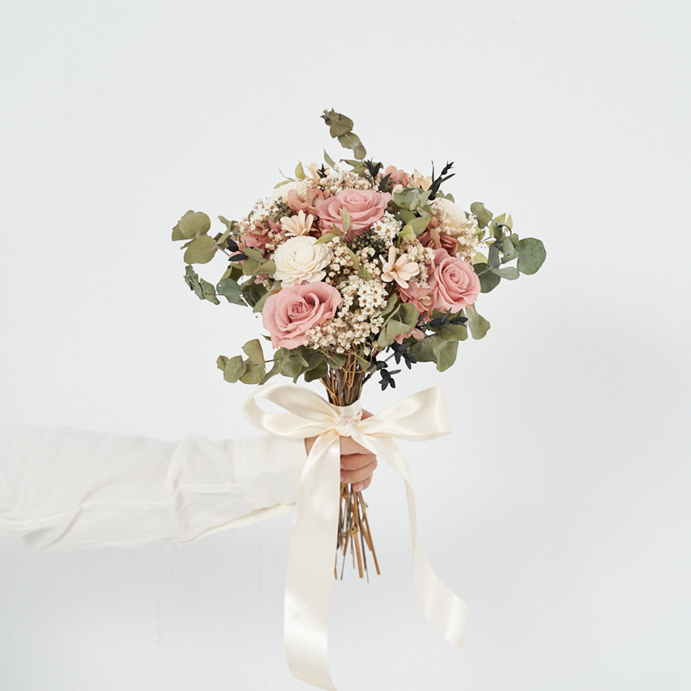 ｜新娘捧花 婚紗捧花 乾燥花 不凋花 莫蘭迪風 歐式田園｜圓形放射形