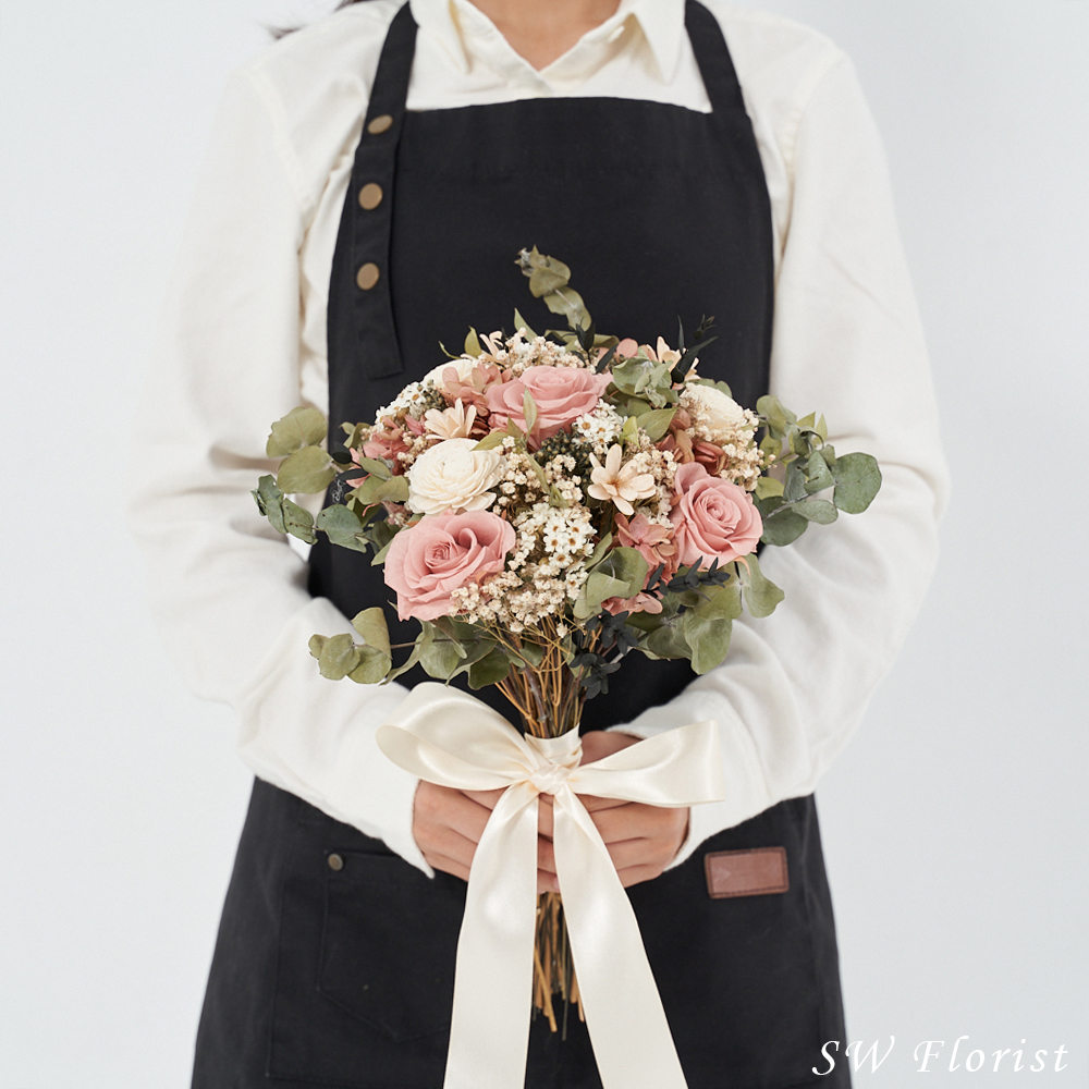 ｜新娘捧花 婚紗捧花 乾燥花 不凋花 莫蘭迪風 歐式田園｜圓形放射形