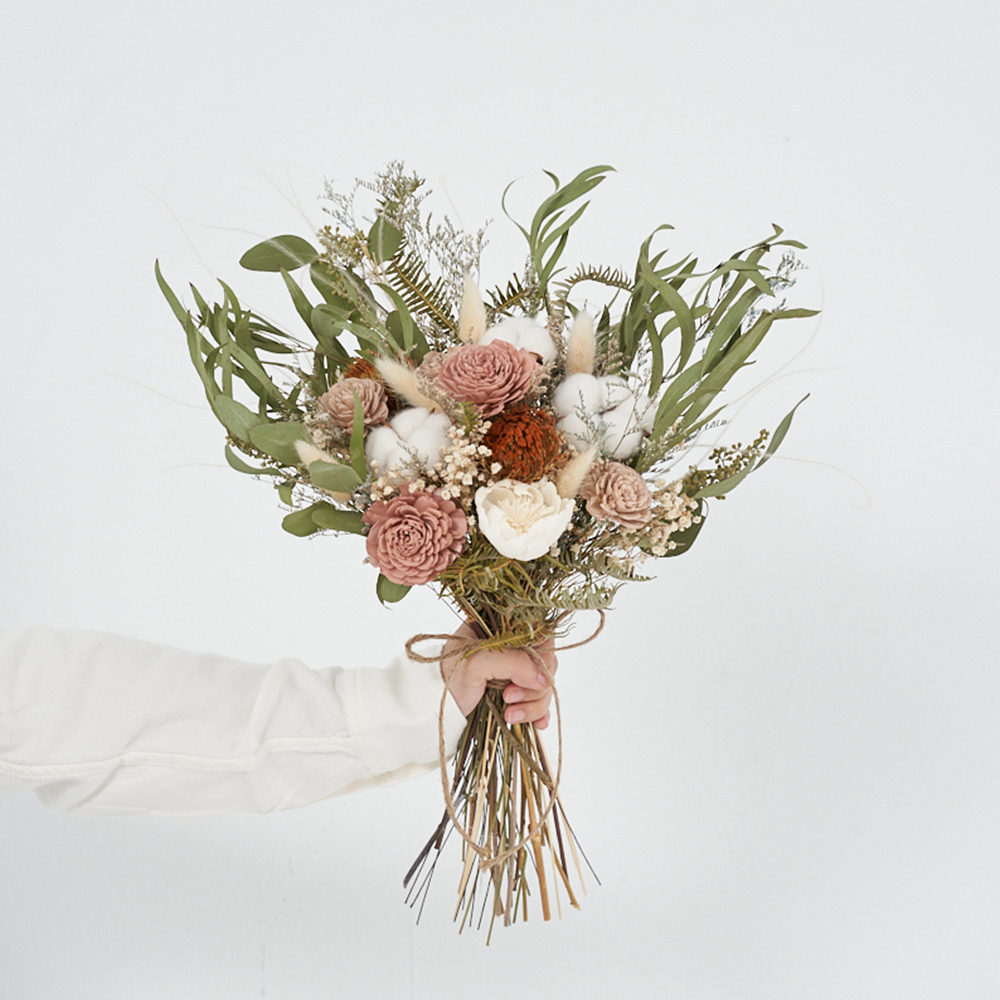 ｜新娘捧花 婚紗捧花 乾燥花 莫蘭迪風 粉藕色系｜放射形