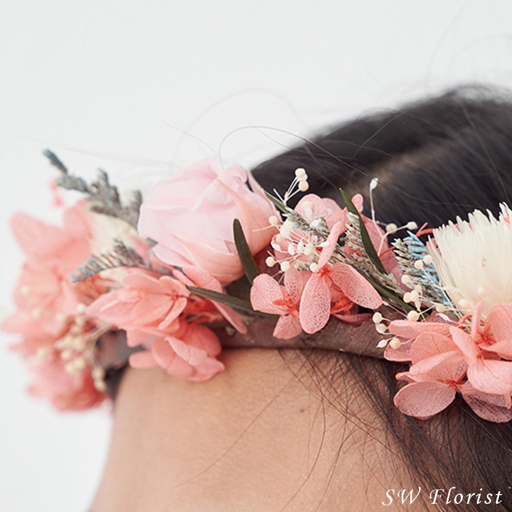 ｜不凋花頭冠花 新娘頭冠花 夢幻公主 活力珊瑚色｜婚禮周邊 新娘配件