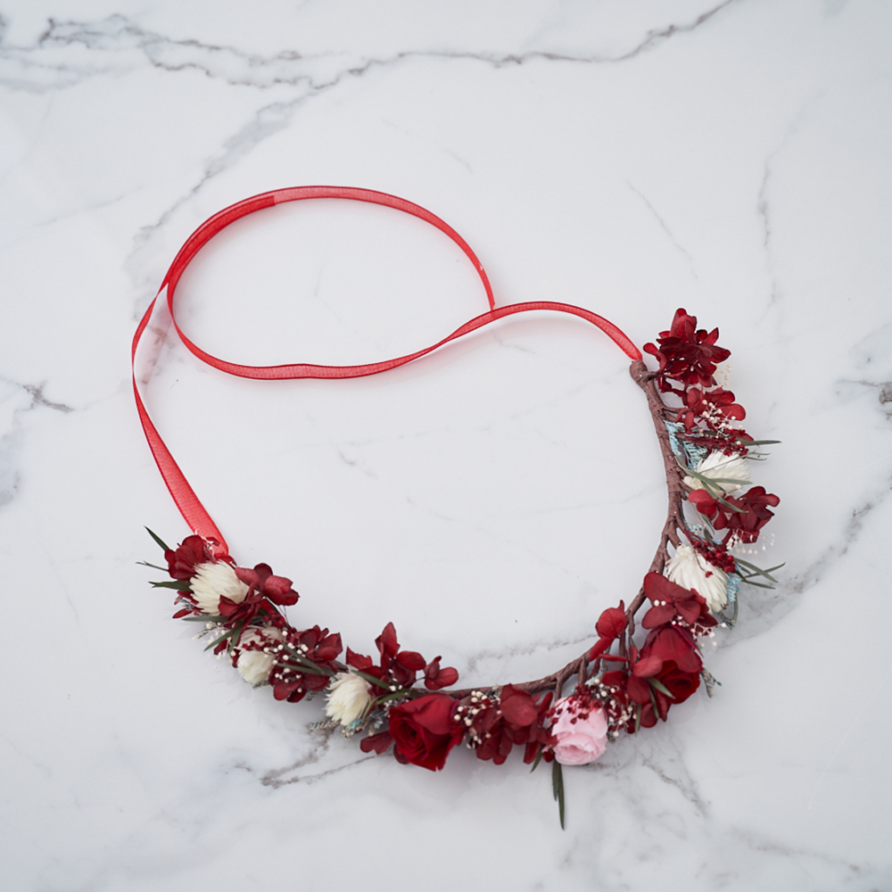 ｜不凋花頭冠花 新娘頭冠花 夢幻公主 討喜胭脂紅｜婚禮周邊 新娘配件｜