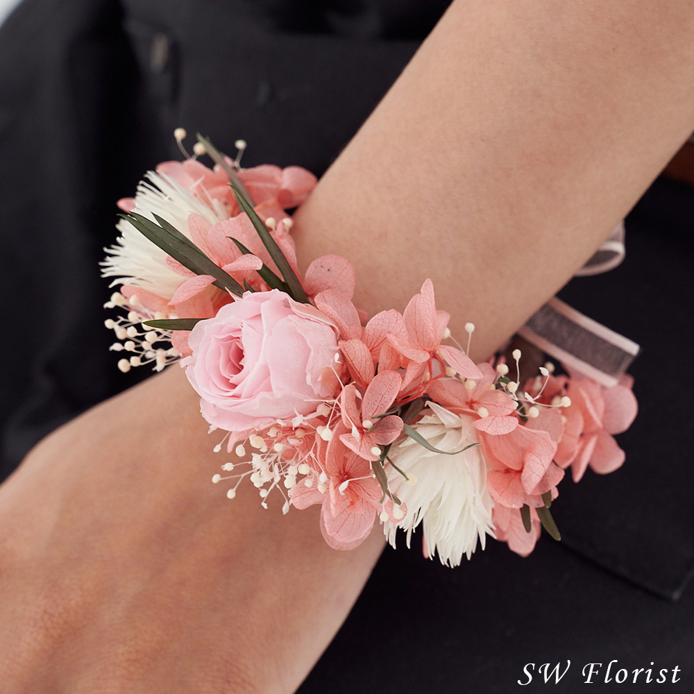 ｜不凋花手腕花 新娘手腕花 夢幻公主 活力珊瑚色｜婚禮周邊 新娘配件｜