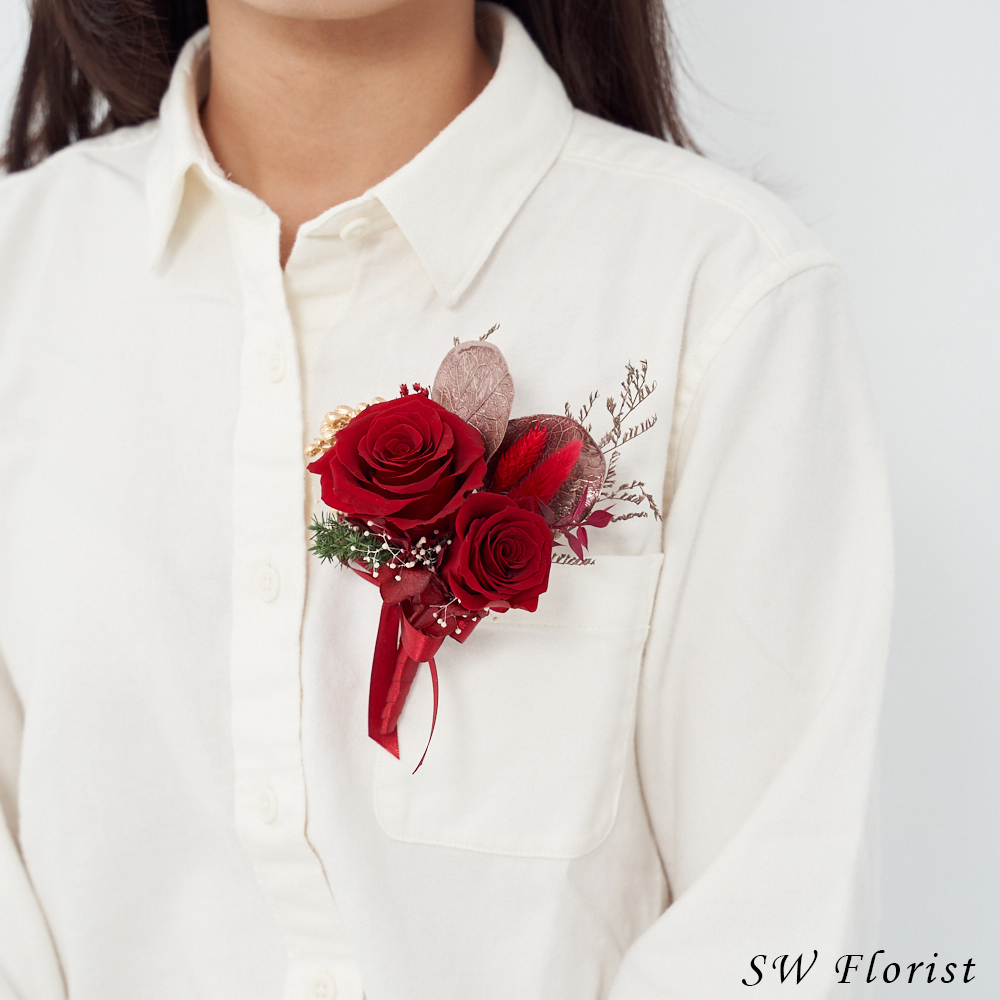 ｜不凋花胸花 乾燥花 富貴胭脂紅 婚禮胸花｜主婚人胸花 婚禮周邊｜