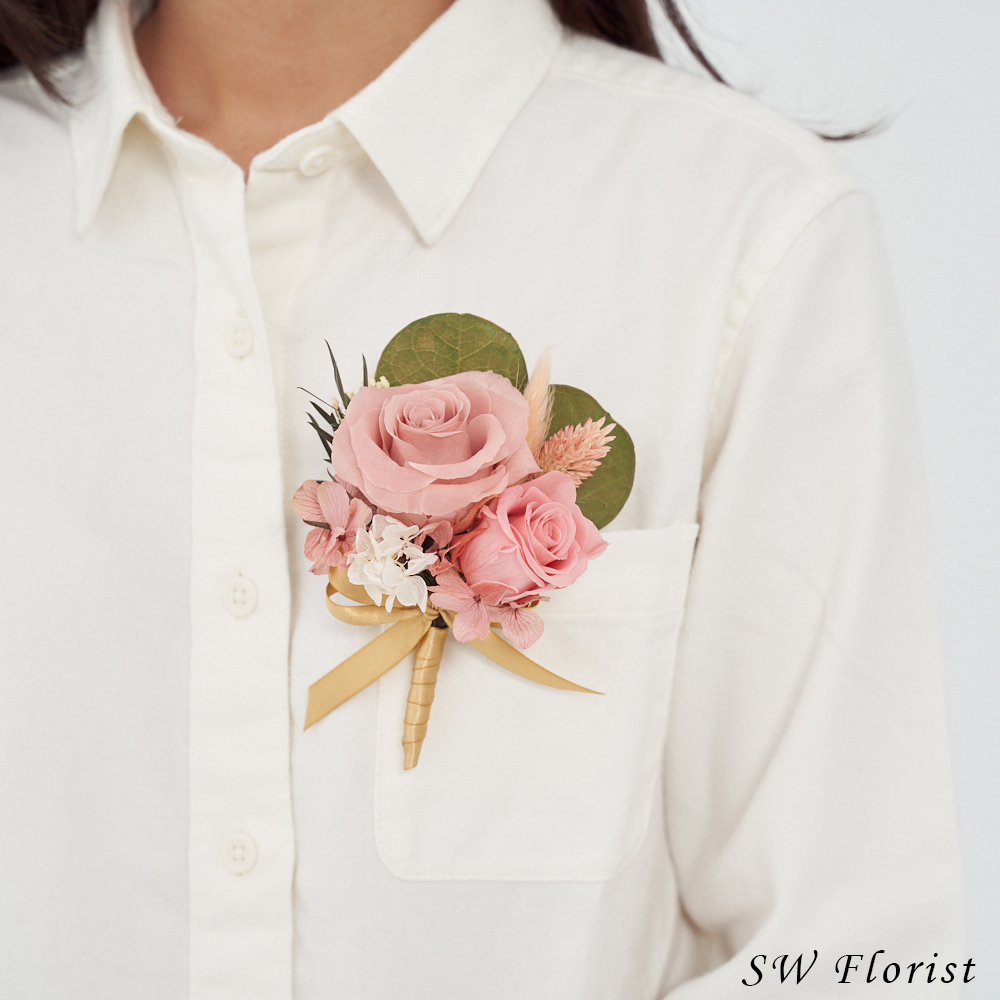 ｜不凋花胸花 乾燥花 煙燻粉 嫩粉色 婚禮胸花｜ 主婚人胸花 婚禮周邊｜
