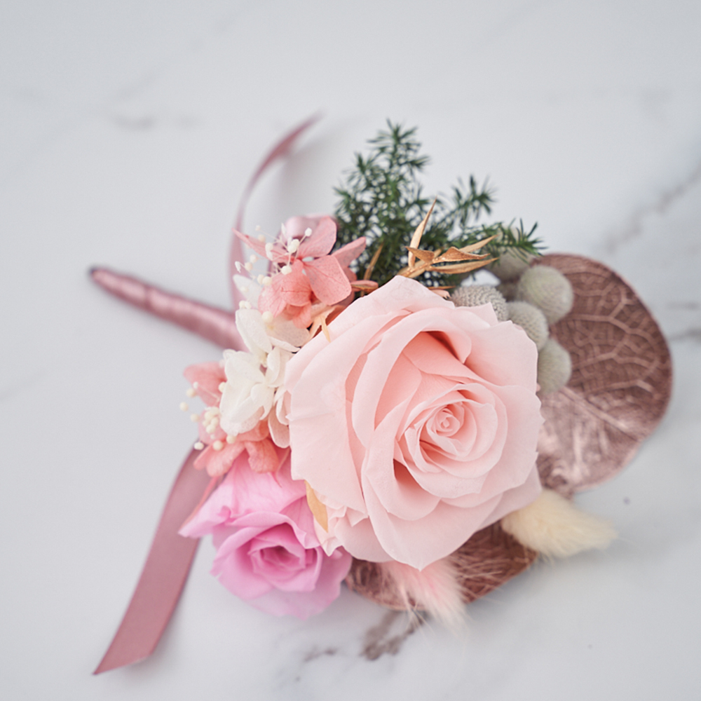 ｜不凋花胸花 乾燥花 香檳粉 粉紫色 婚禮胸花｜ 主婚人胸花 婚禮周邊｜