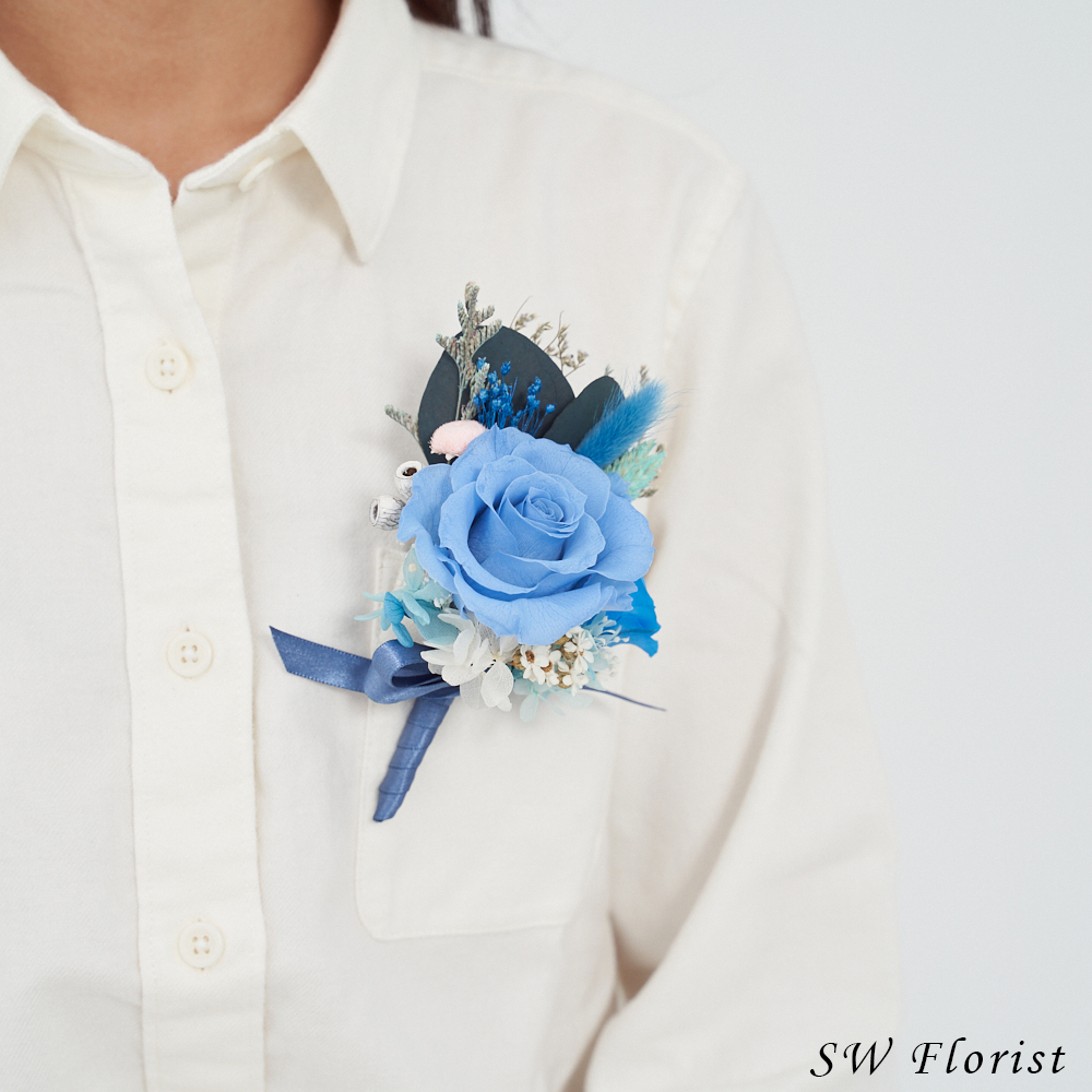 ｜不凋花胸花 乾燥花 湖藍色 天藍色 婚禮胸花｜ 主婚人胸花 婚禮周邊｜
