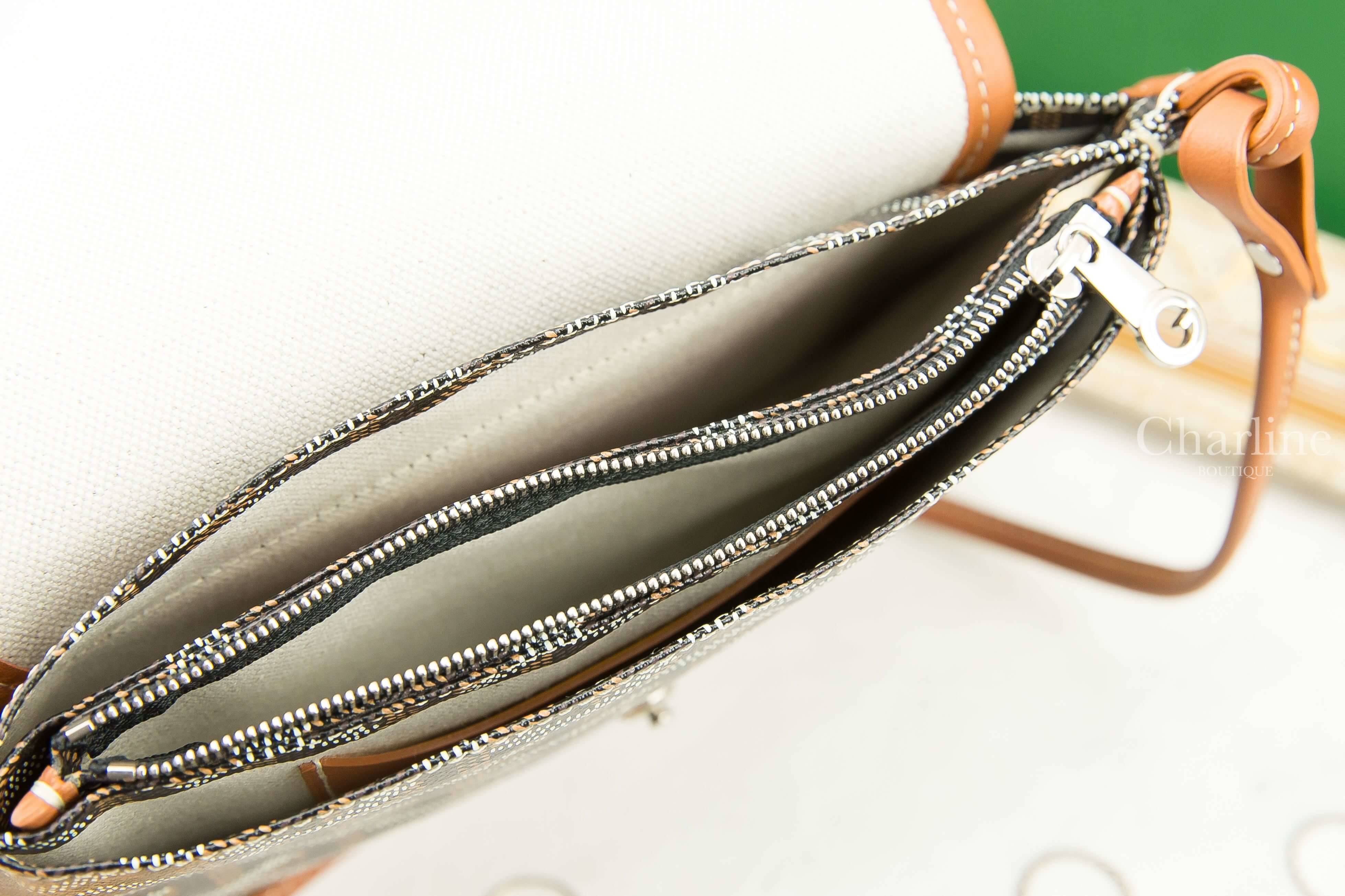 Goyard Portefeuille Pochette Plu 黑色拼咖啡色滾邊肩背包-Charline Boutique 精品代購
