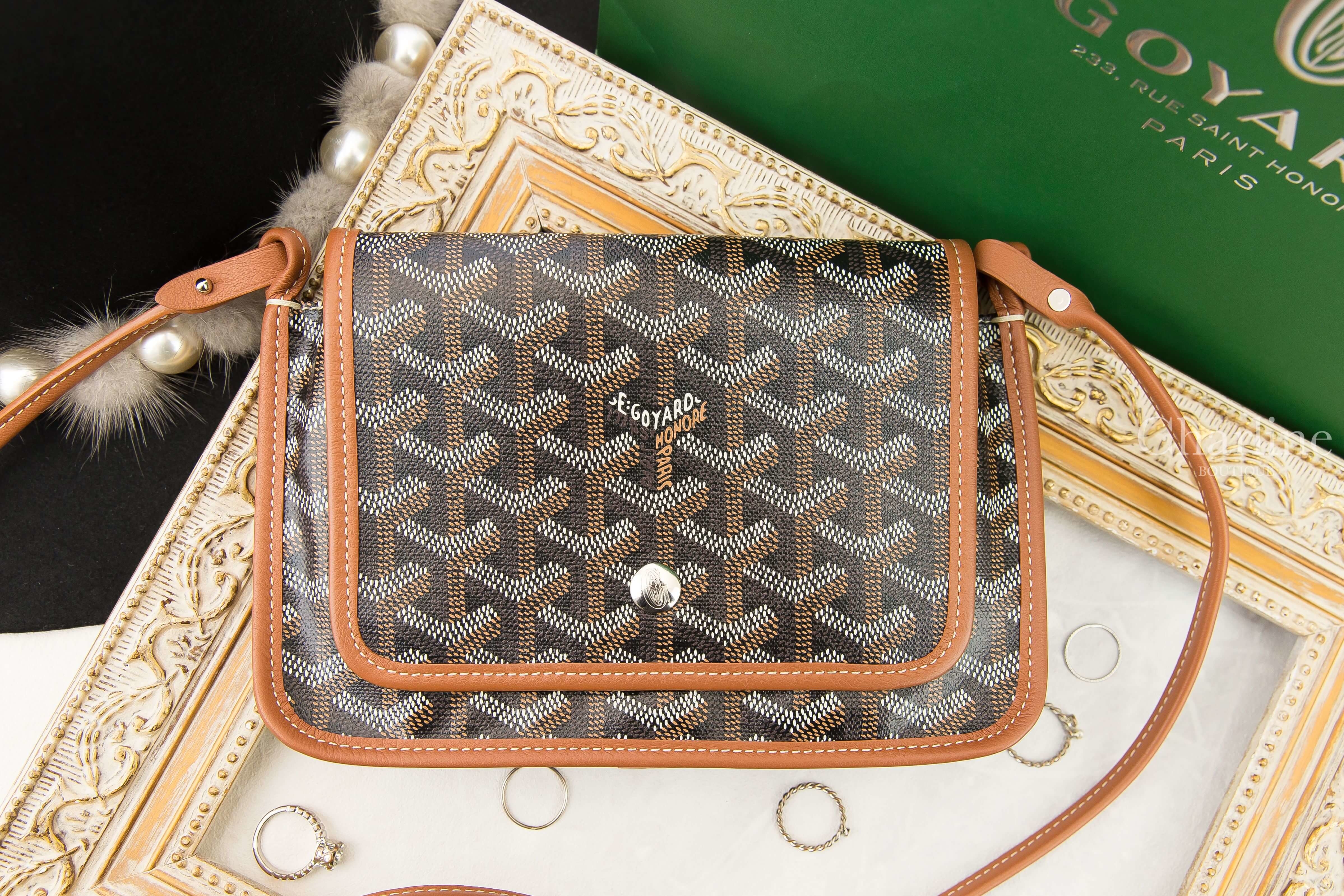Goyard Portefeuille Pochette Plu 黑色拼咖啡色滾邊肩背包-Charline Boutique 精品代購