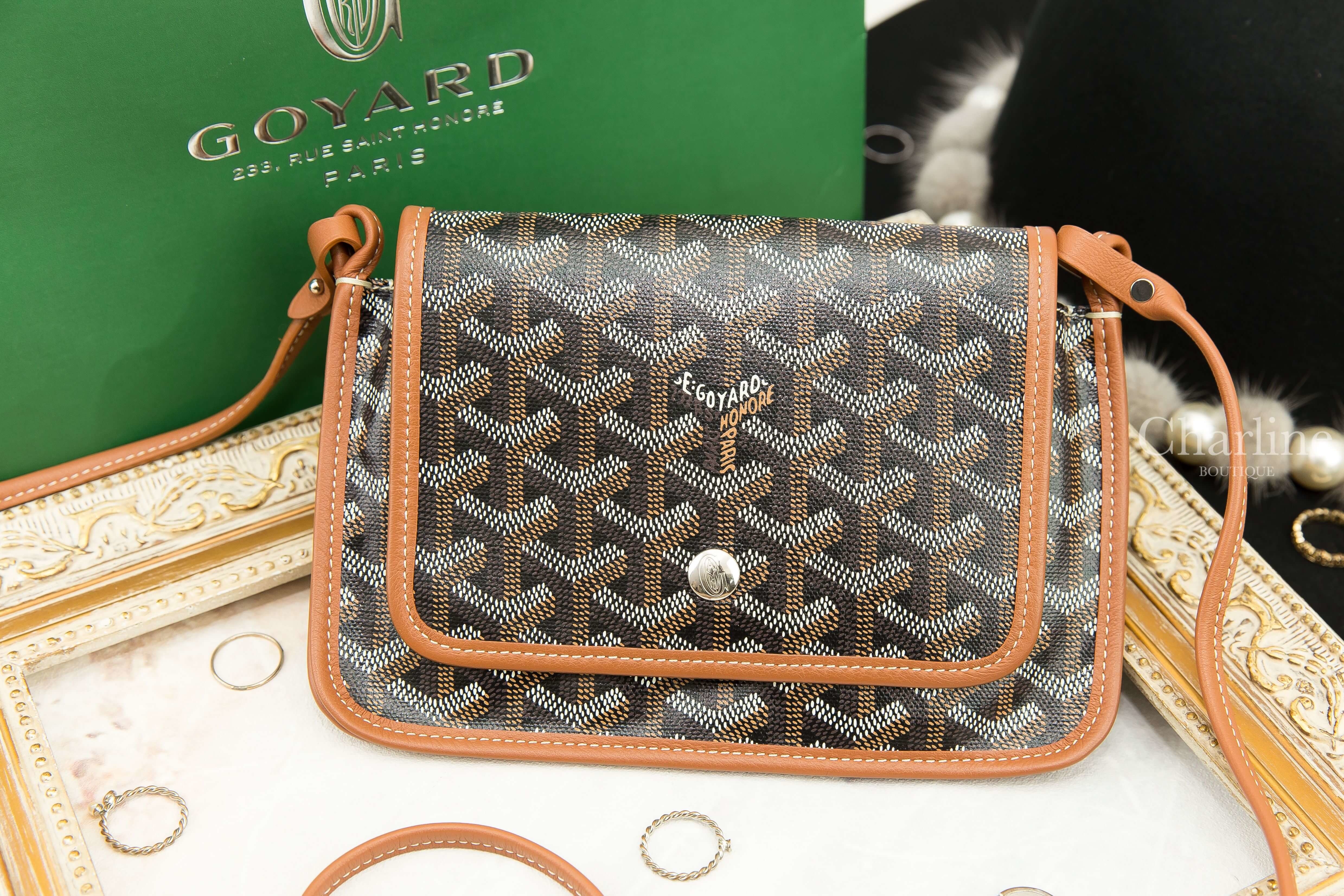 Goyard Portefeuille Pochette Plu 黑色拼咖啡色滾邊肩背包-Charline Boutique 精品代購