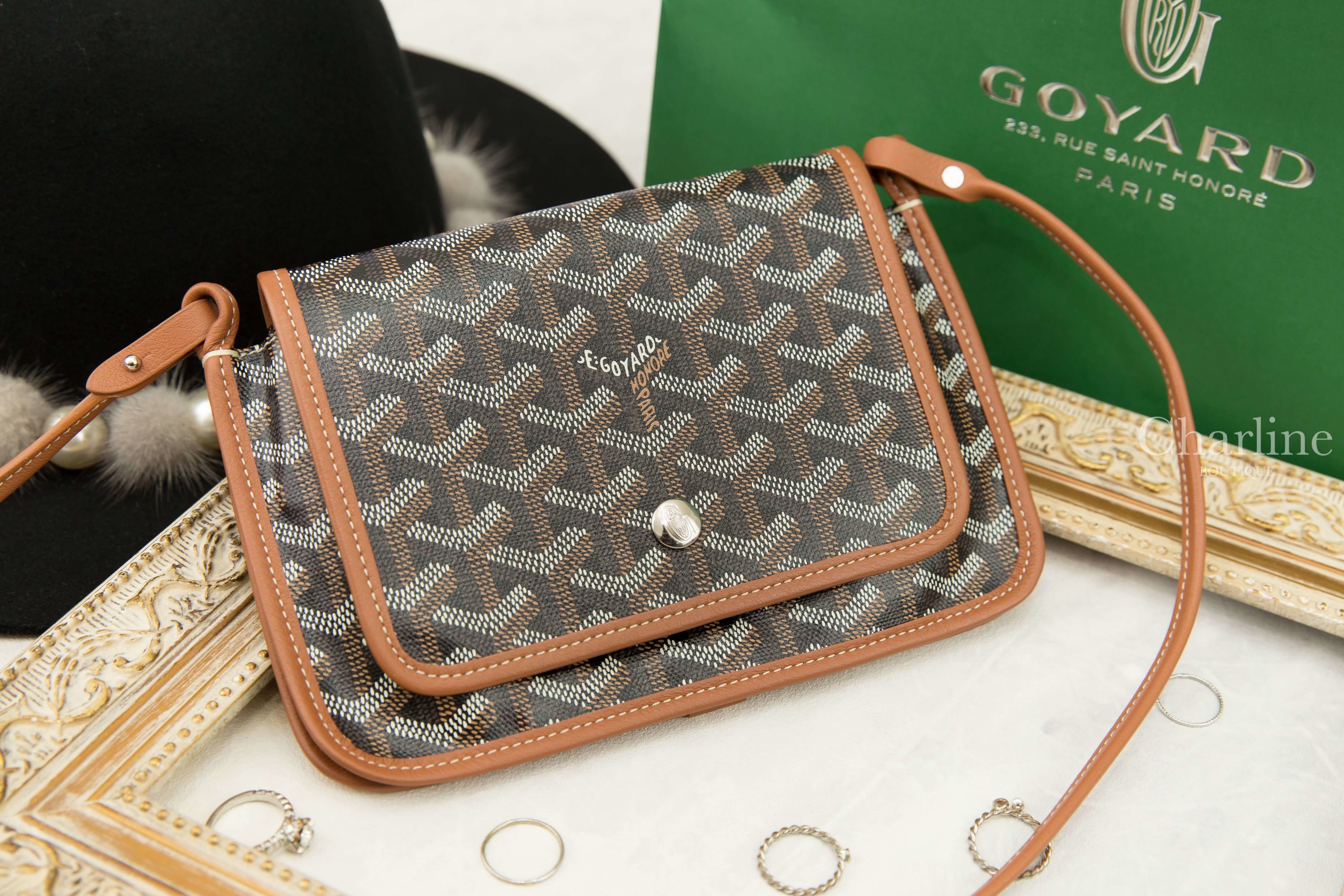 Goyard Portefeuille Pochette Plu 黑色拼咖啡色滾邊肩背包-Charline Boutique 精品代購