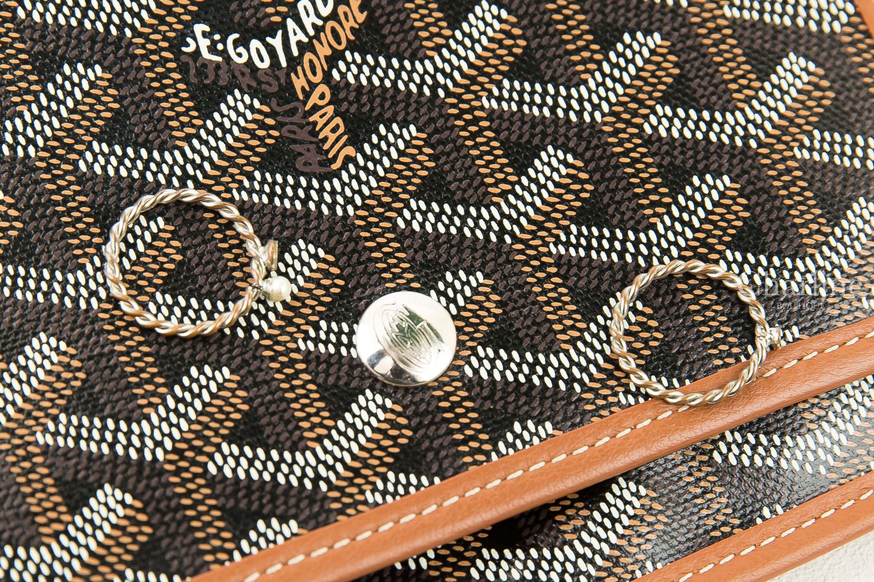 Goyard Plumet Pocket Wallet 黑色拼咖啡色滾邊帆布小牛皮肩背包