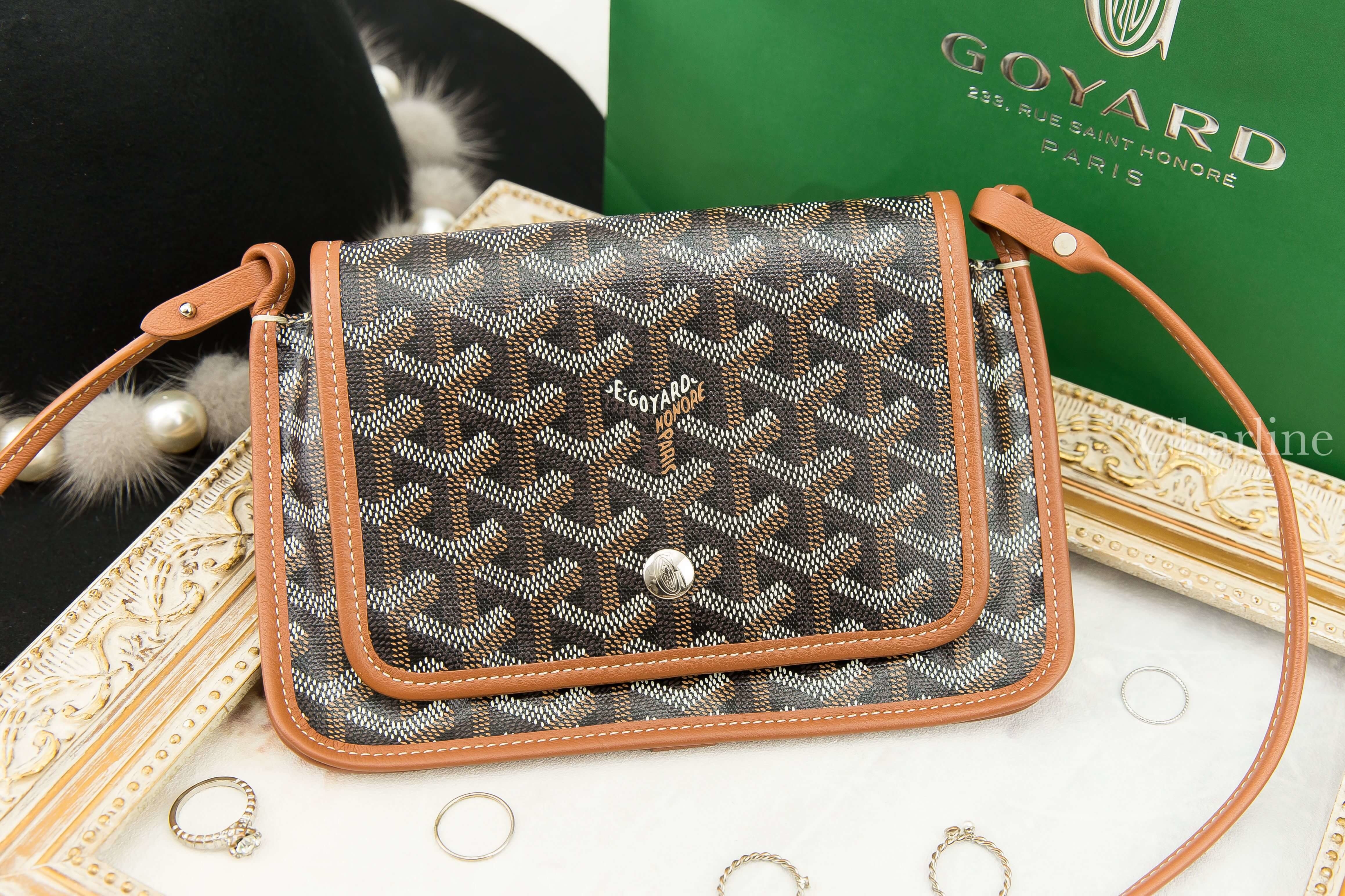 Goyard Plumet Pocket Wallet 黑色拼咖啡色滾邊帆布小牛皮肩背包