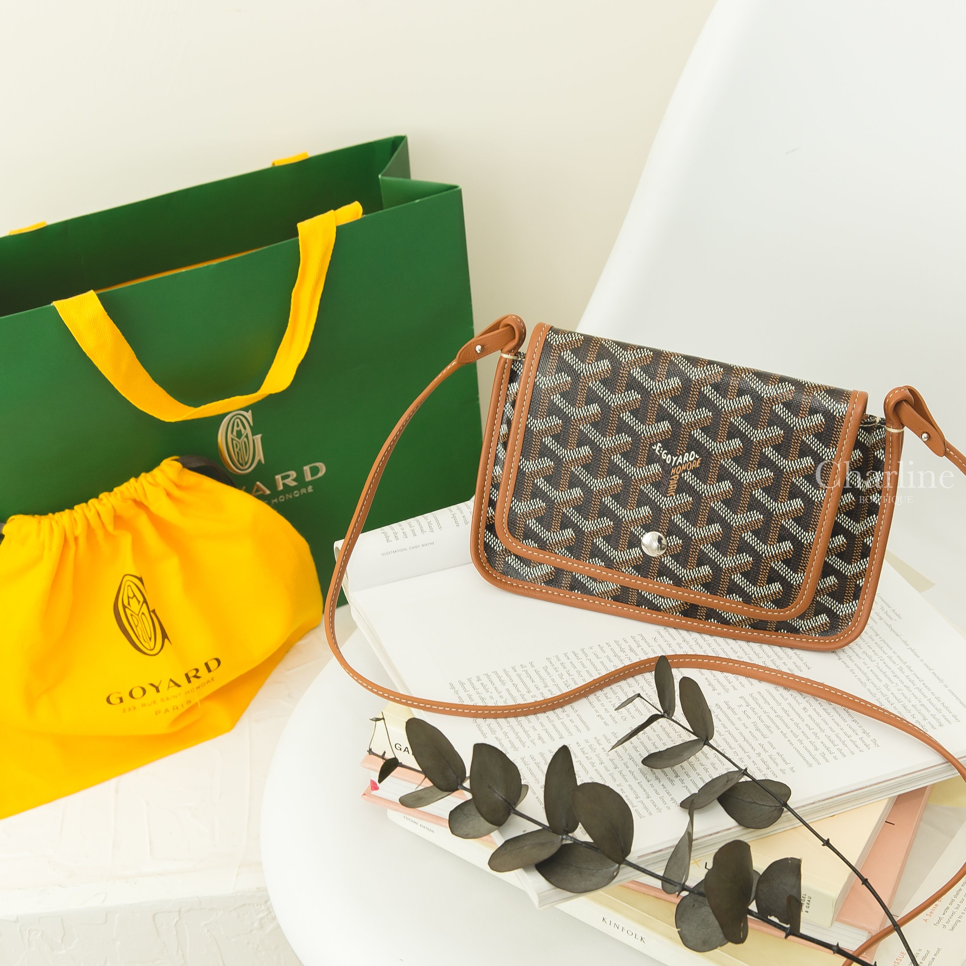 Goyard Portefeuille Pochette Plu 黑色拼咖啡色滾邊肩背包-Charline Boutique 精品代購