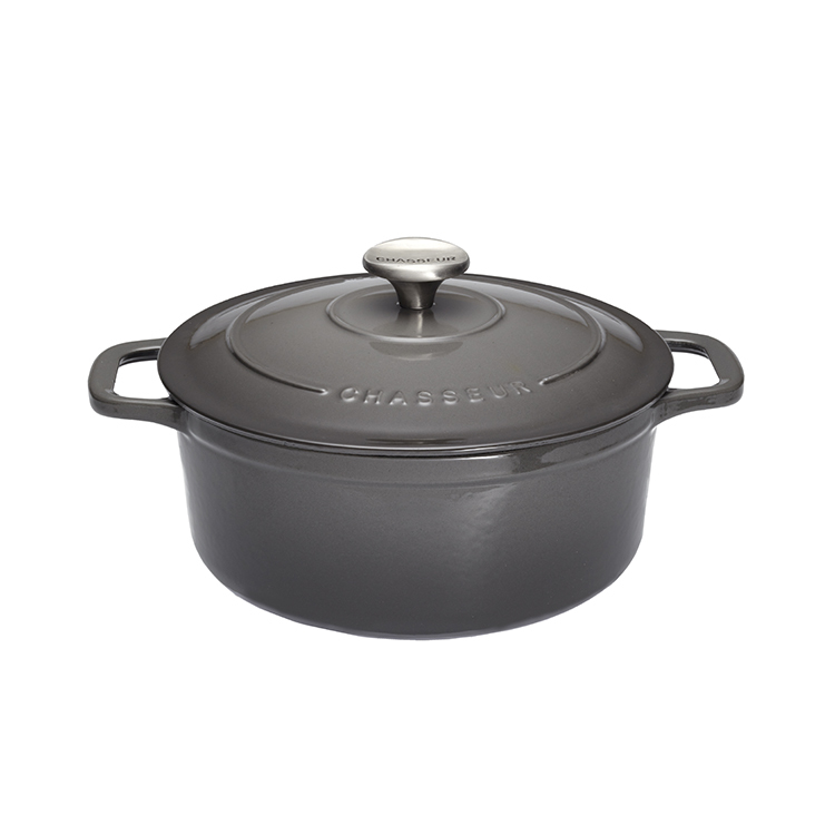 (絕版福利品)CHASSEUR SUBLIME系列鑄鐵圓鍋-雲霧灰 (黑琺瑯)