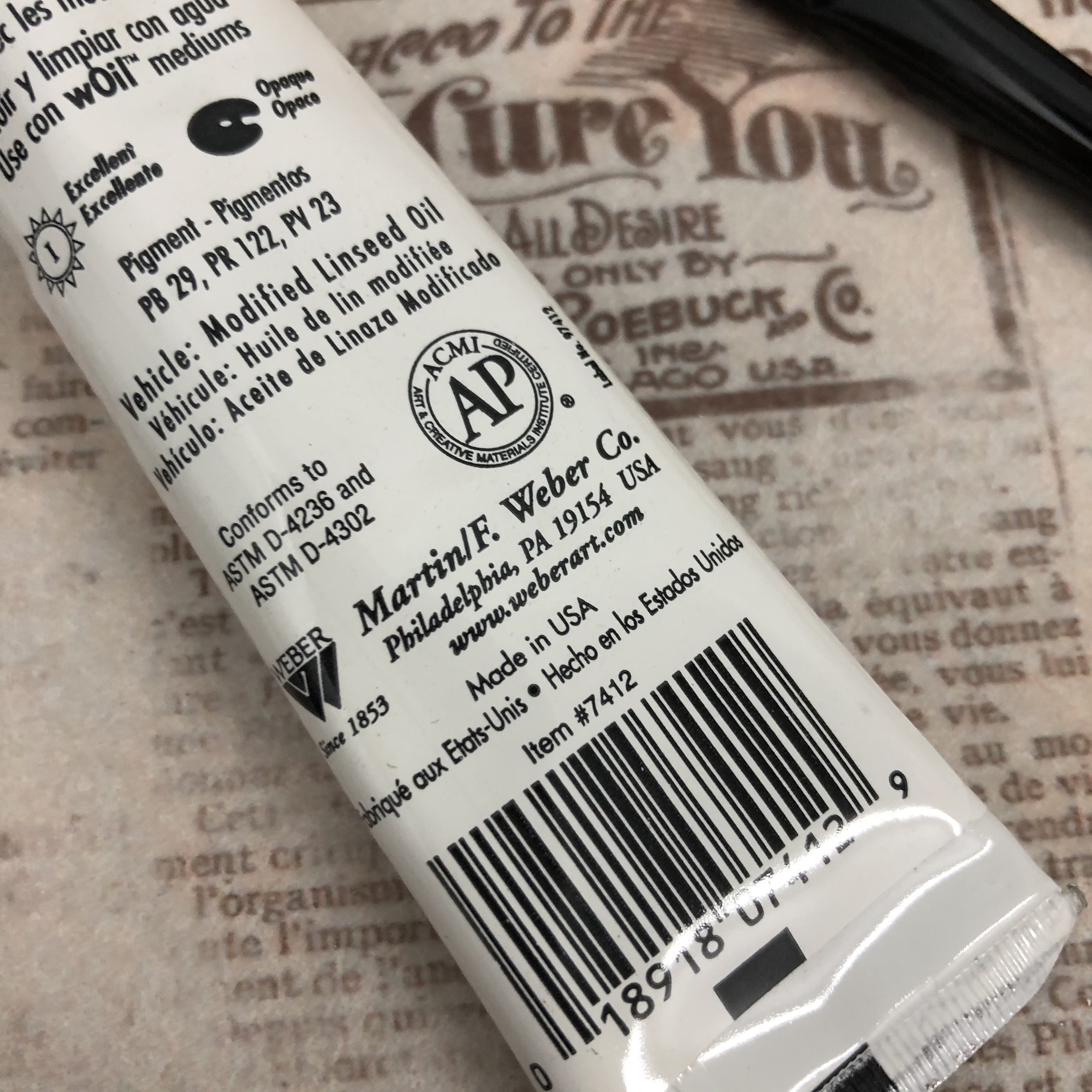 美國進口wOil油畫顏料37ml-群青紫 7412