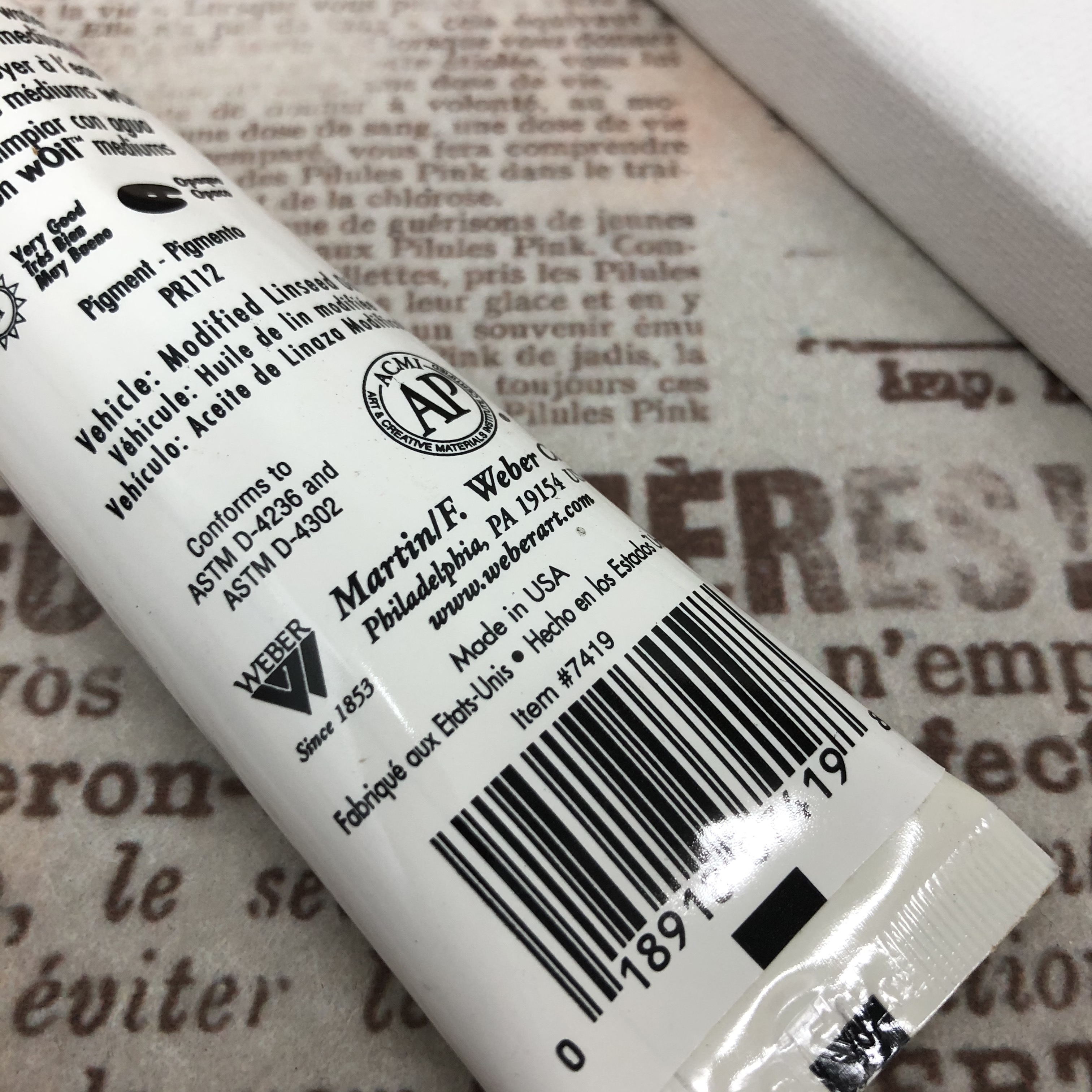 美國進口wOil油畫顏料37ml-恆紅色 7419