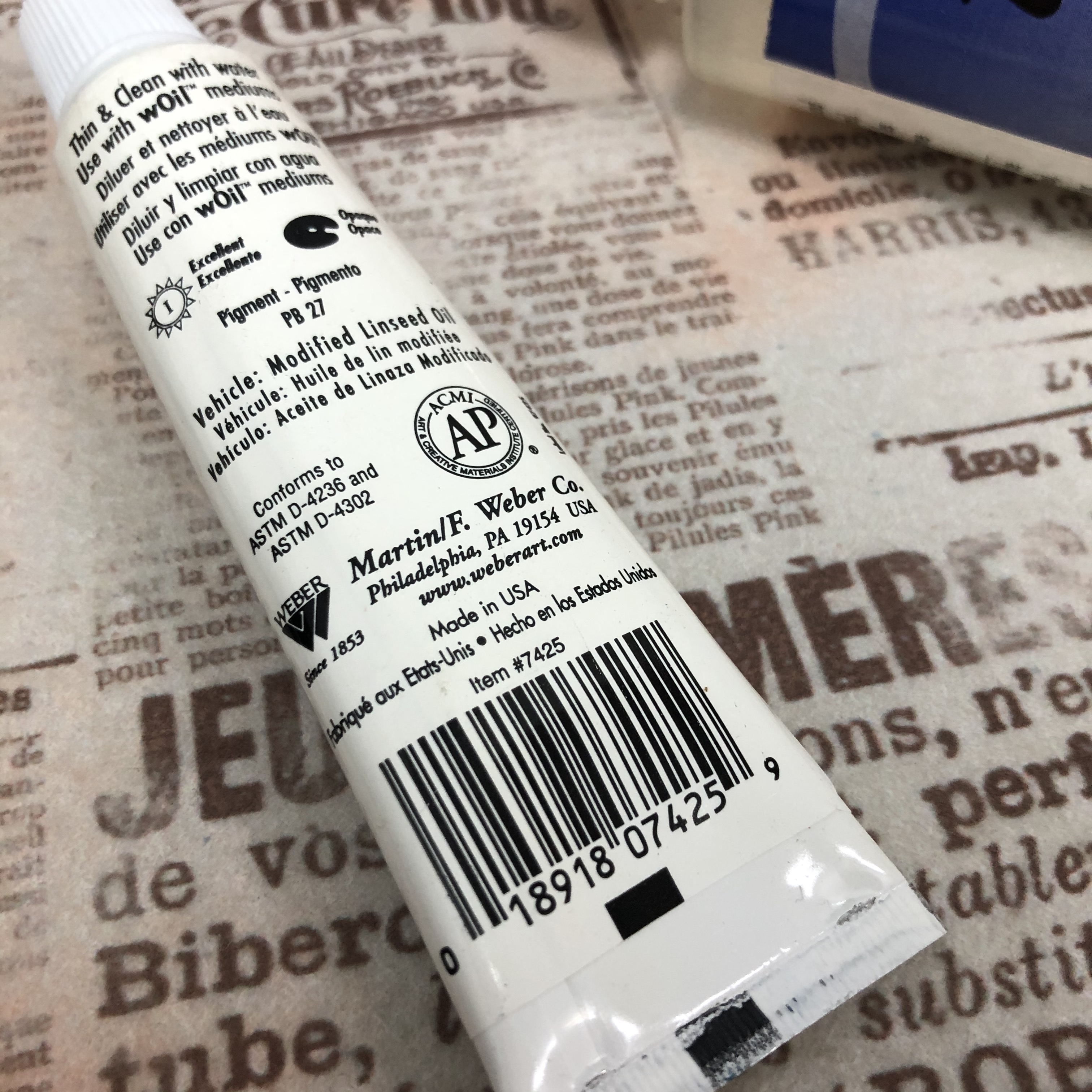 美國進口wOil油畫顏料37ml-普魯士藍色 7425