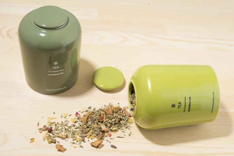 鮮彩陶瓷茶罐，墨綠色