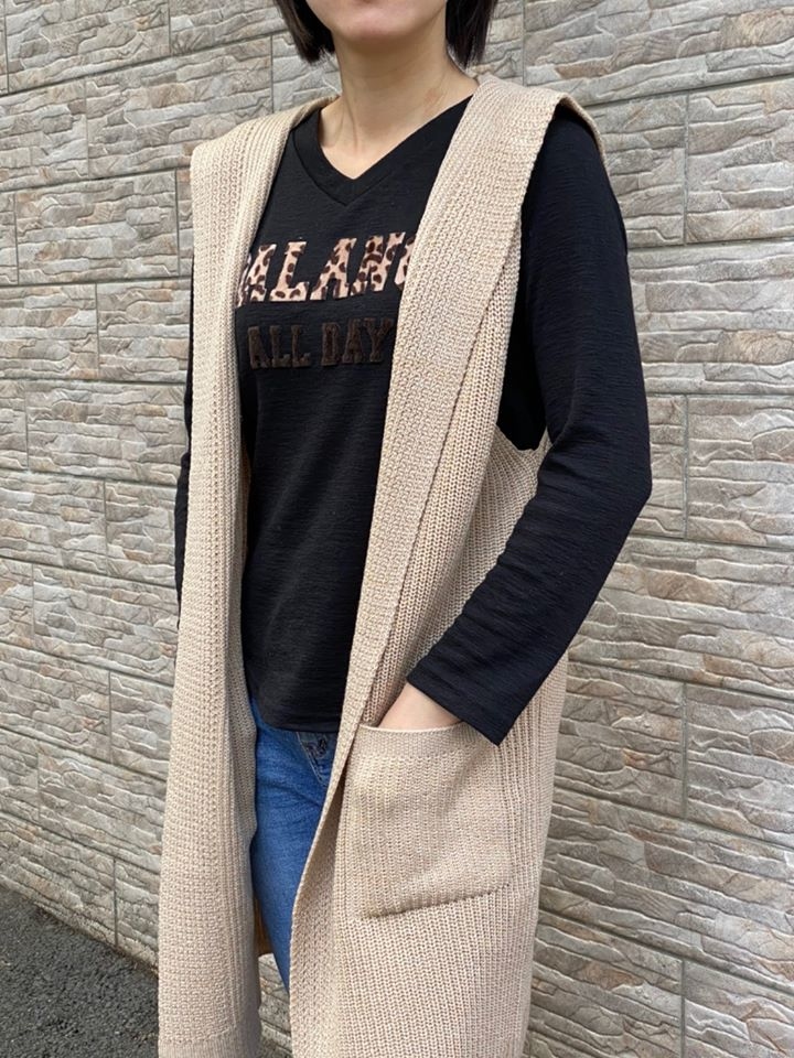 連帽針織背心開襟設計