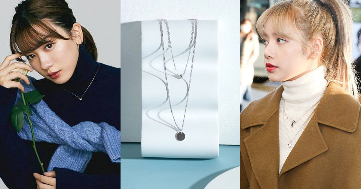 高領毛衣搭配鎖骨鏈