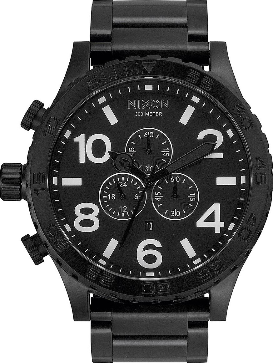 萬年鐘錶 - NIXON 尼克森 THE 51-30  CHRONO 計時碼表系列 300M防水  A083-001  全黑白字 錶徑51MM