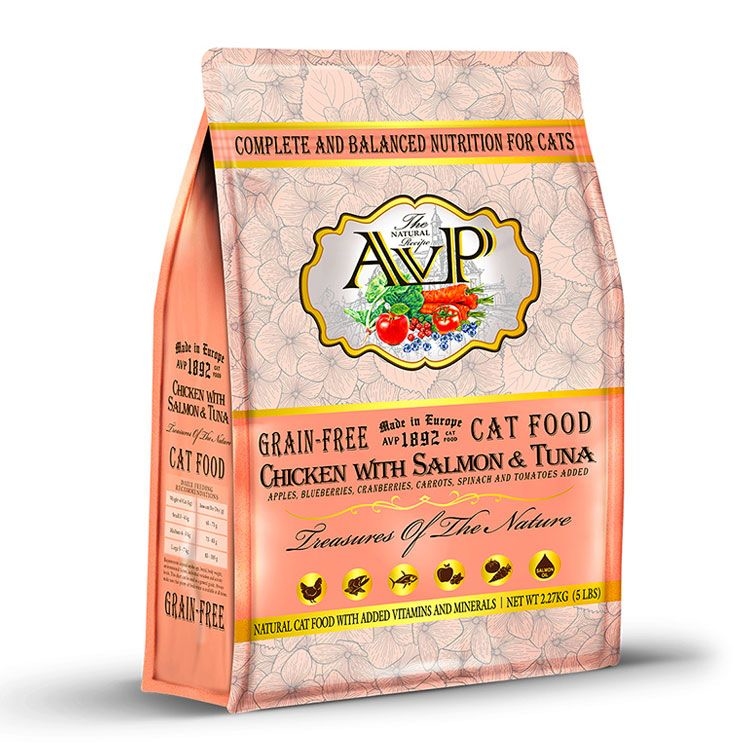 AVP Chicken with Salmon & Tuna Grain Free All Life Stages Cat Food (5lb, 15lb)