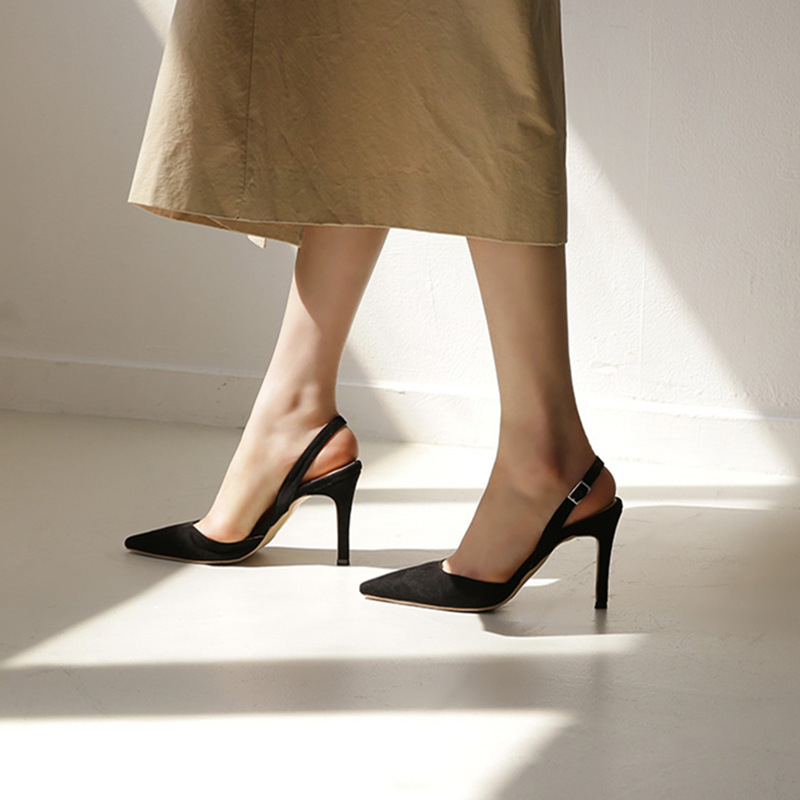 尖頭真皮 麂皮裸跟跟鞋  (33-41)   ( 紅/ 墨綠/ 藍/ 深藍/ 灰/ 咖/ 黑)(6CM/8CM/10CM)