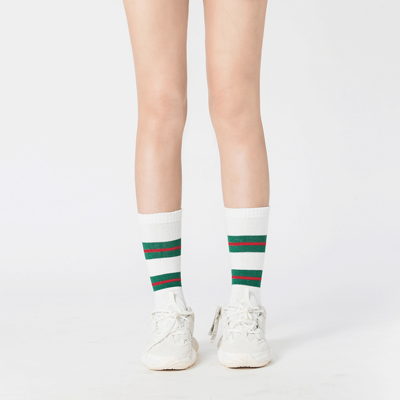 【BFF】白色拚色雙線條襪_BF190007_白