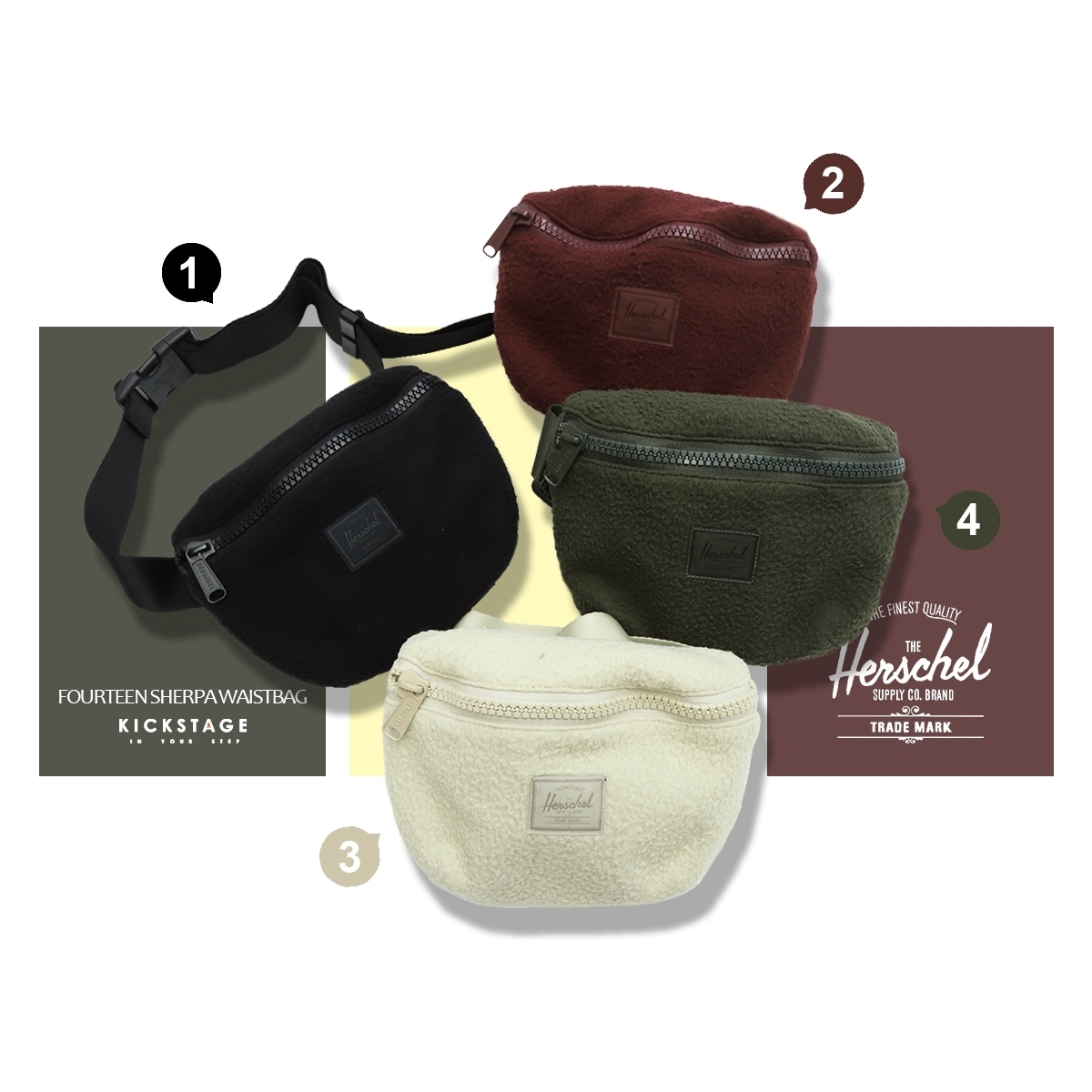 Herschel Fourteen Sherpa Fleece waist BAG 黑色 米白 酒紅 絨毛 仿羊毛氈 腰包【10514-03076】!!特價出清商品售出不退換!!
