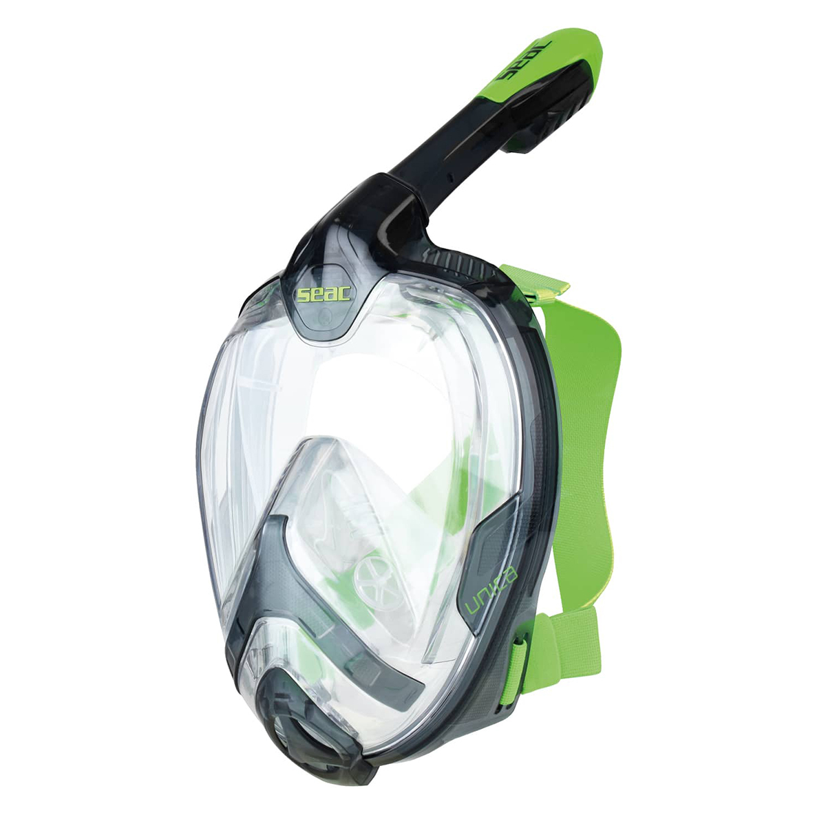 Unica MD 細面形或青少年全面罩式浮潛面鏡連呼吸管 - 黑/青檸