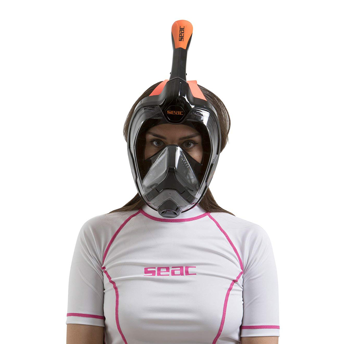 Unica MD 細面形或青少年全面罩式浮潛面鏡連呼吸管 - 全黑/橙