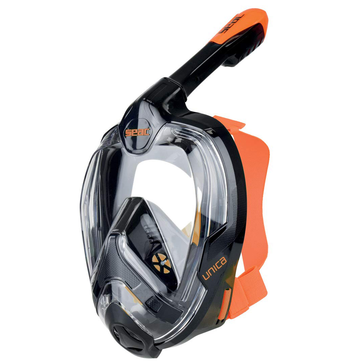 Unica MD 細面形或青少年全面罩式浮潛面鏡連呼吸管 - 全黑/橙
