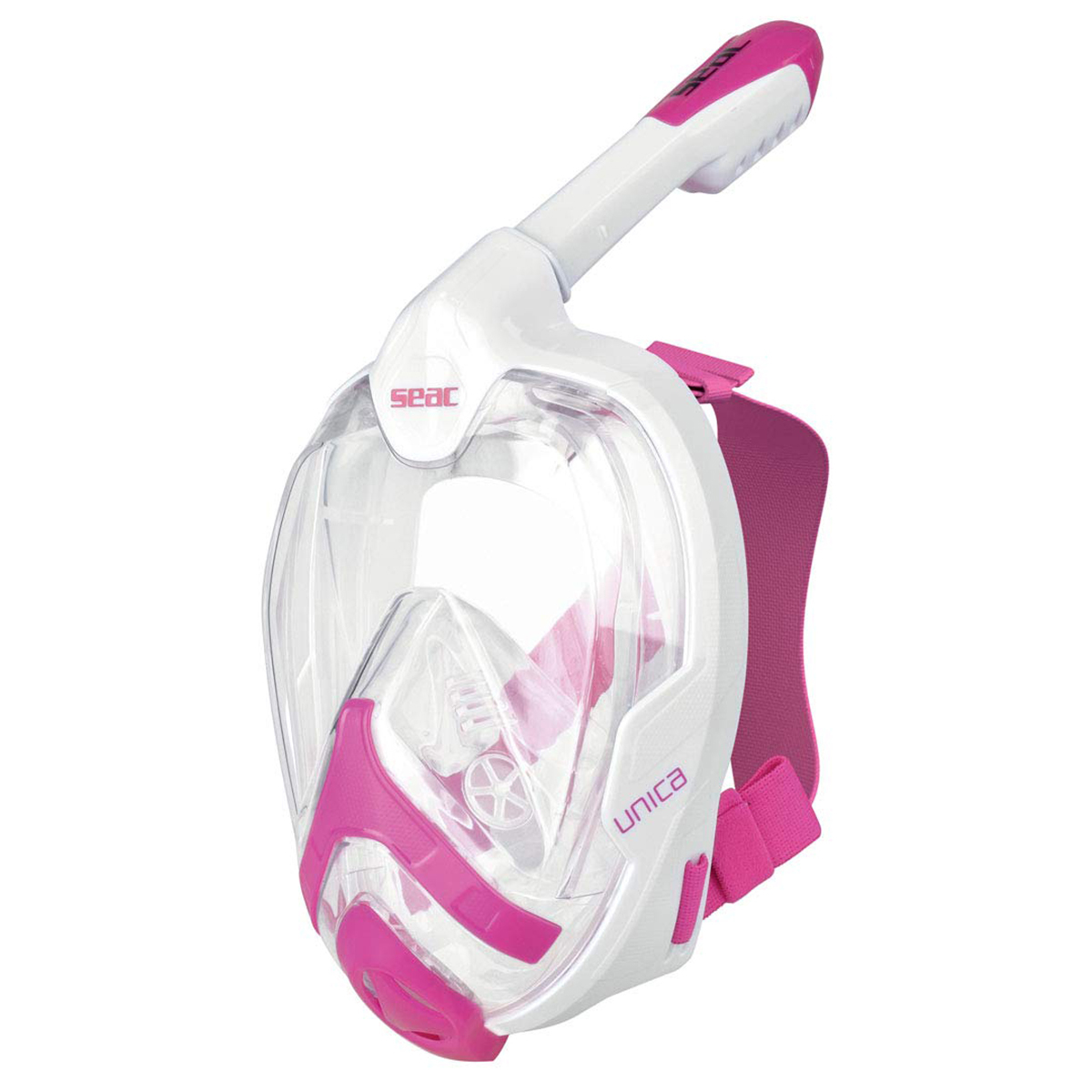 Unica MD 細面形或青少年全面罩式浮潛面鏡連呼吸管 - 白/粉紅