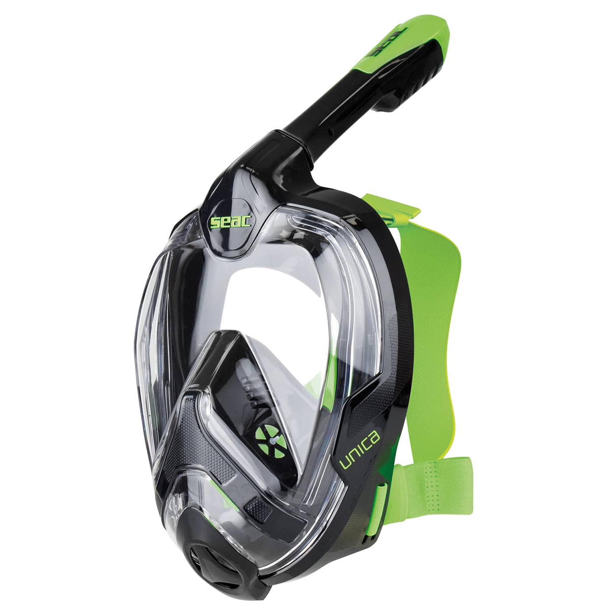 Unica 成人全面罩式浮潛面鏡 - 黑/青檸