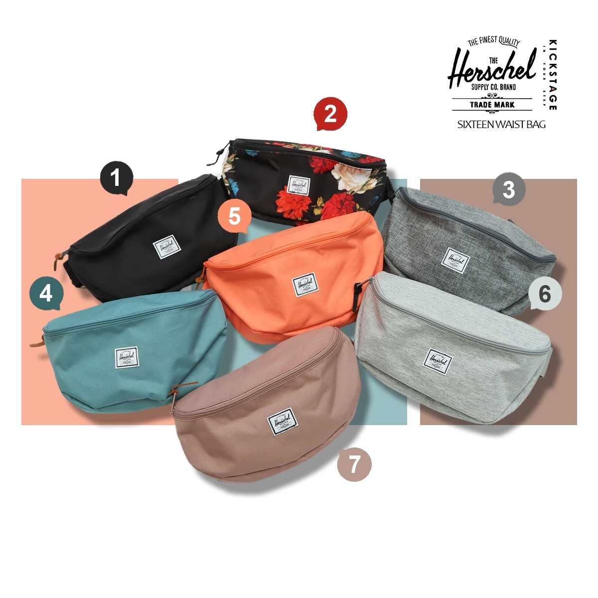 Herschel SIXTEEN WAISTBAG 黑色 深藍 粉紅 迷彩 格紋 隨身小包 腰包【10616】**特價出清商品售出不退換**