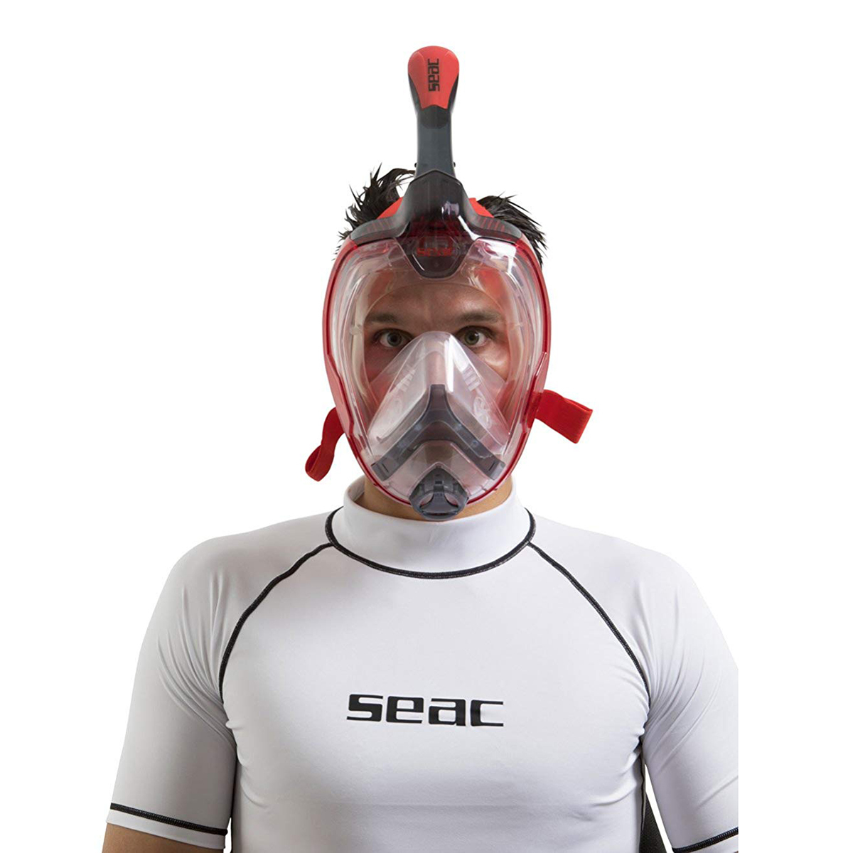 Unica 成人全面罩式浮潛面鏡 - 紅/黑