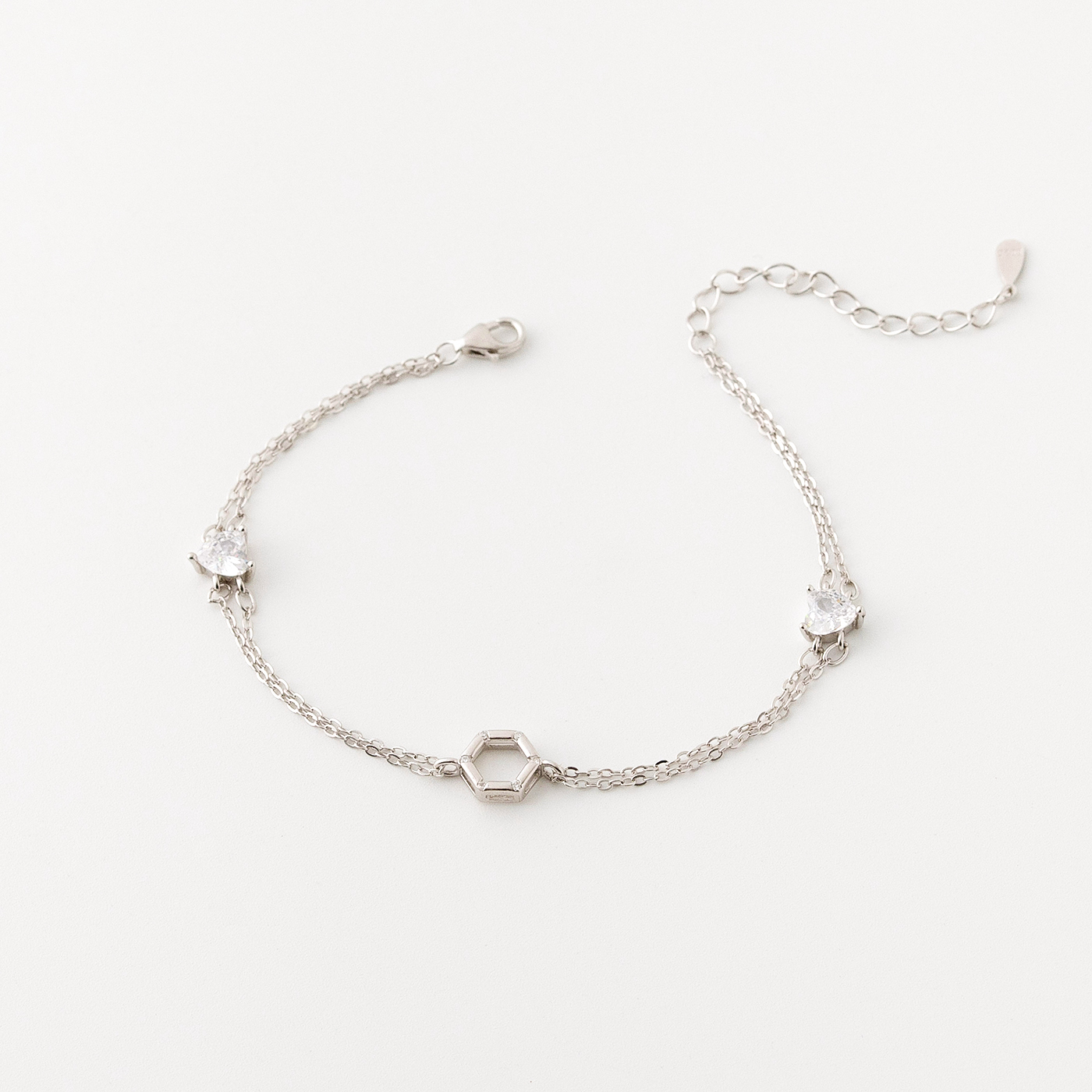 純銀 抗過敏 鋯石 五角形 手鍊