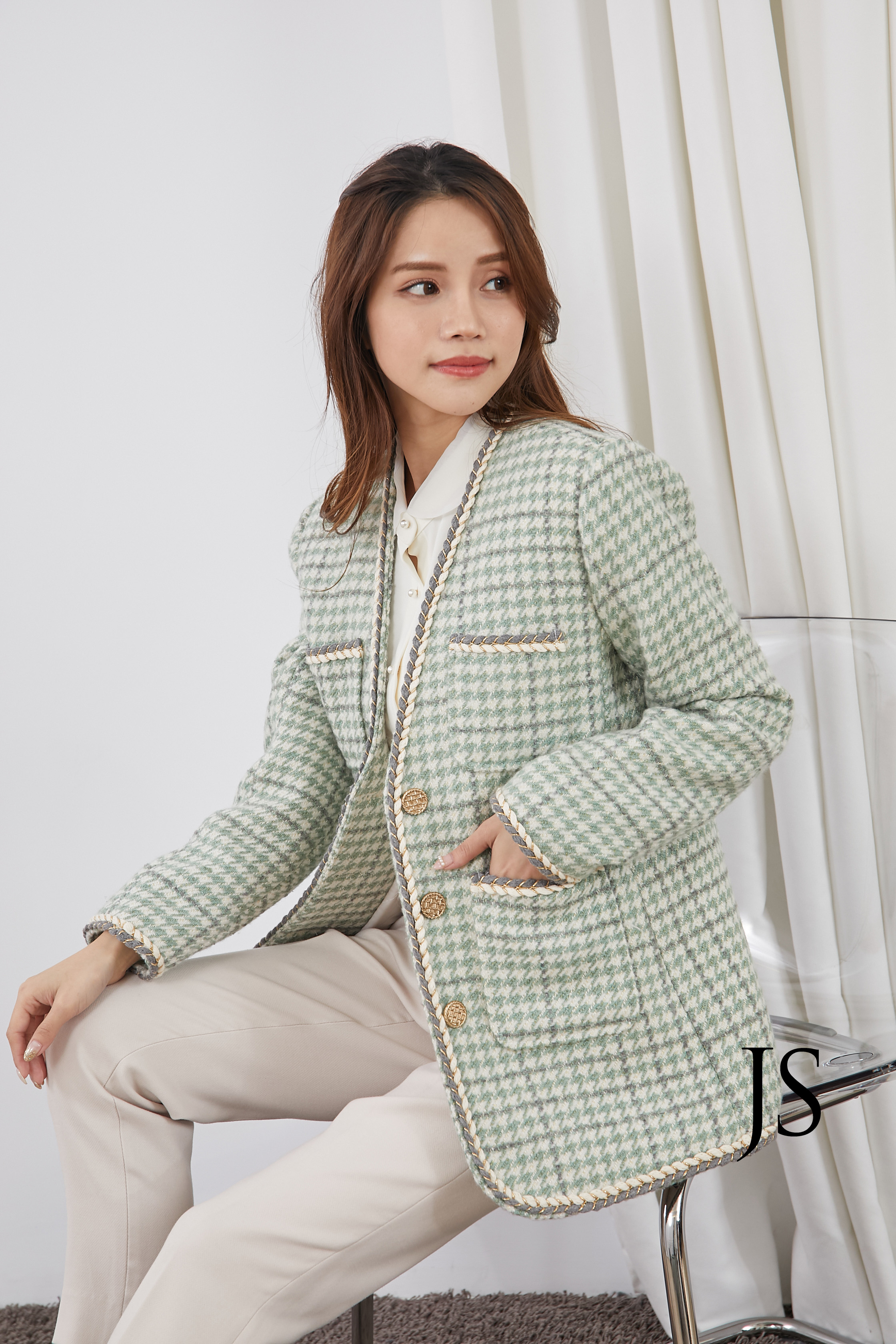 淺綠千鳥紋小香外套