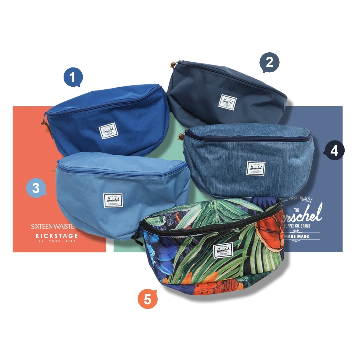 Herschel SIXTEEN WAISTBAG 丹寧 藍色 叢林 花卉 隨身小包 腰包【10616】!!特價出清商品售出不退換!!