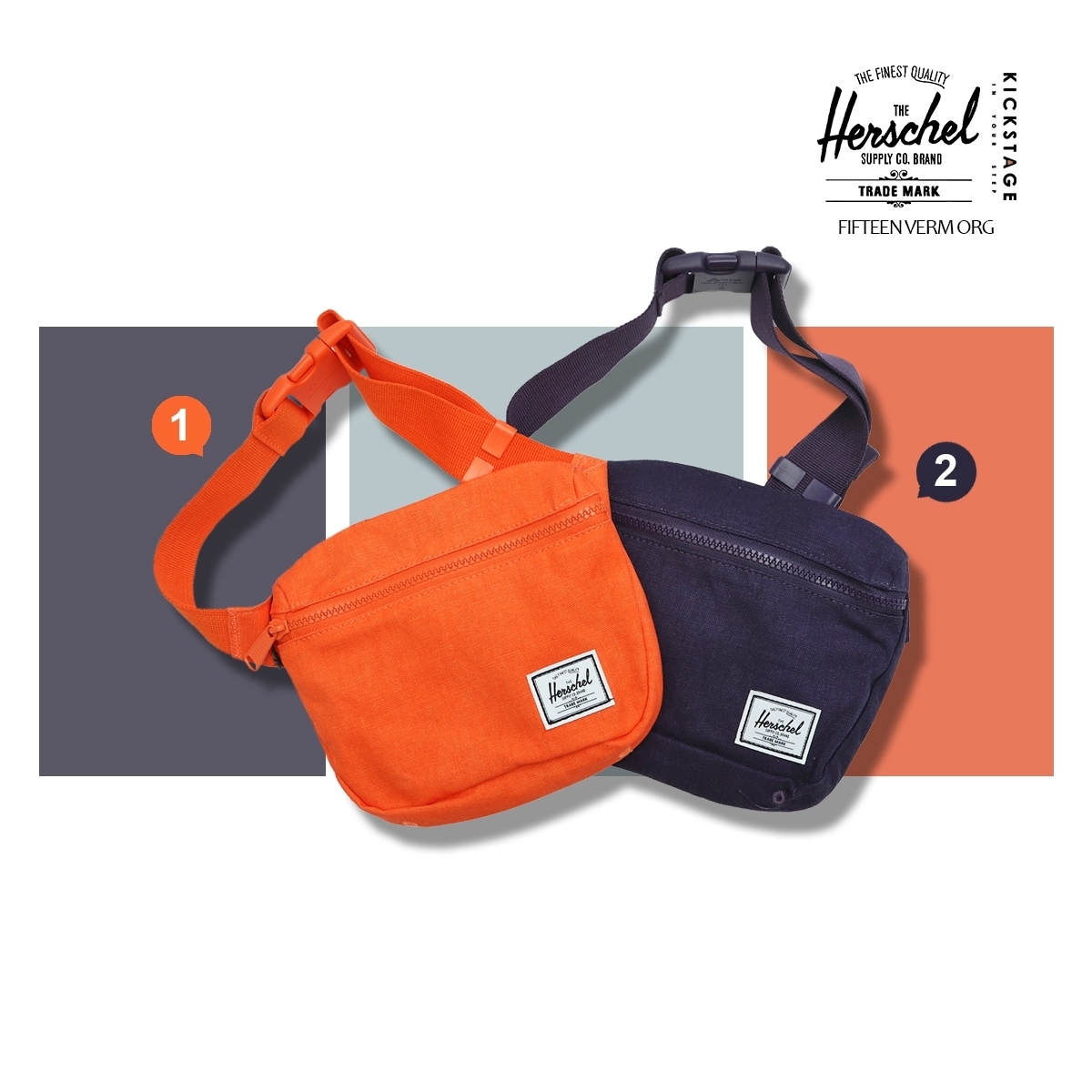 Herschel FIFTEEN VERM ORG 橘色 紫色 斜背 側背 隨身腰包 小包【10215C】!!特價出清商品售出不退換!!