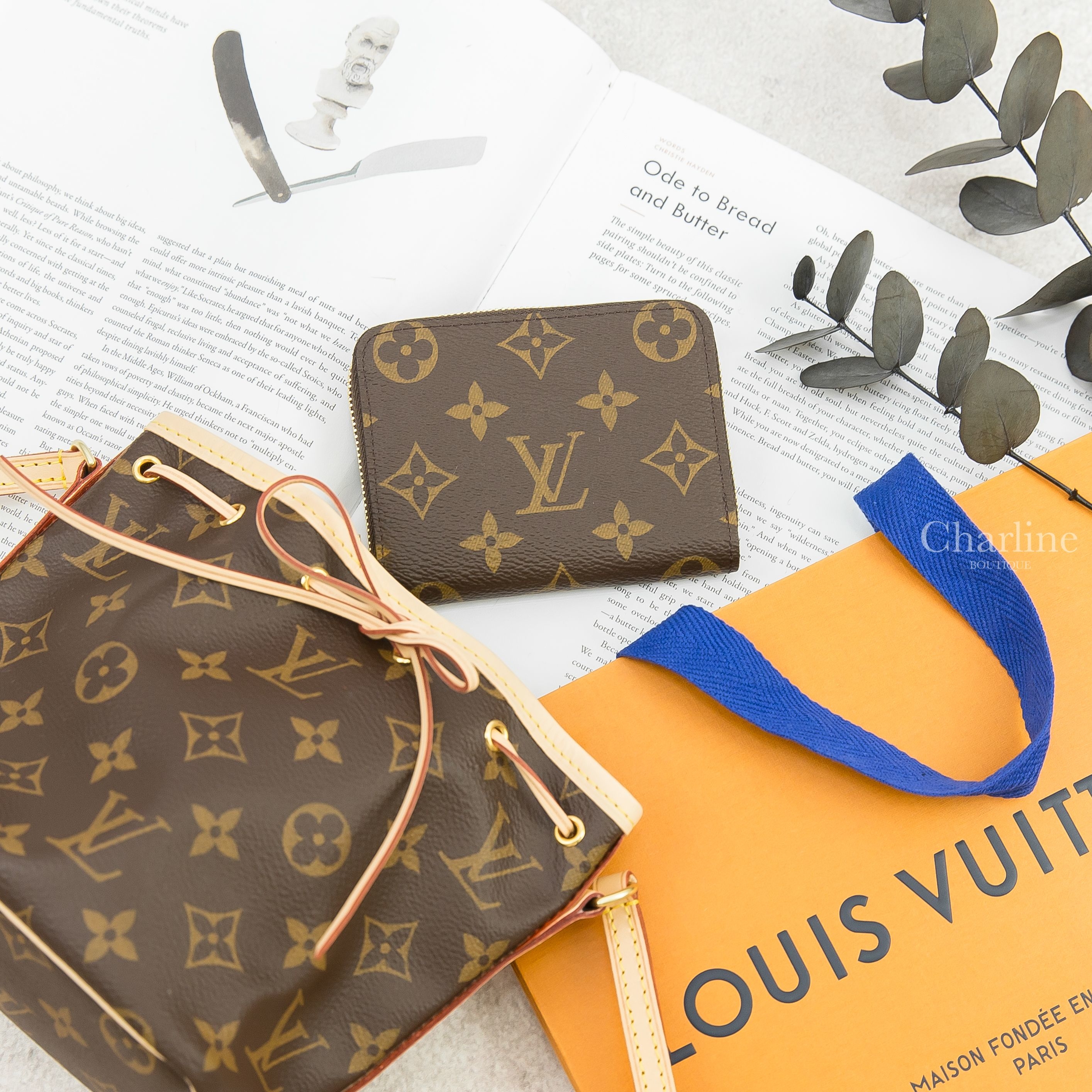 Louis Vuitton Zippy Coin Purse 咖啡色老花金色拉鏈零錢包,Louis Vuitton Nano Noe 咖啡色迷你老花水桶肩背包-Charline Boutique 精品代購