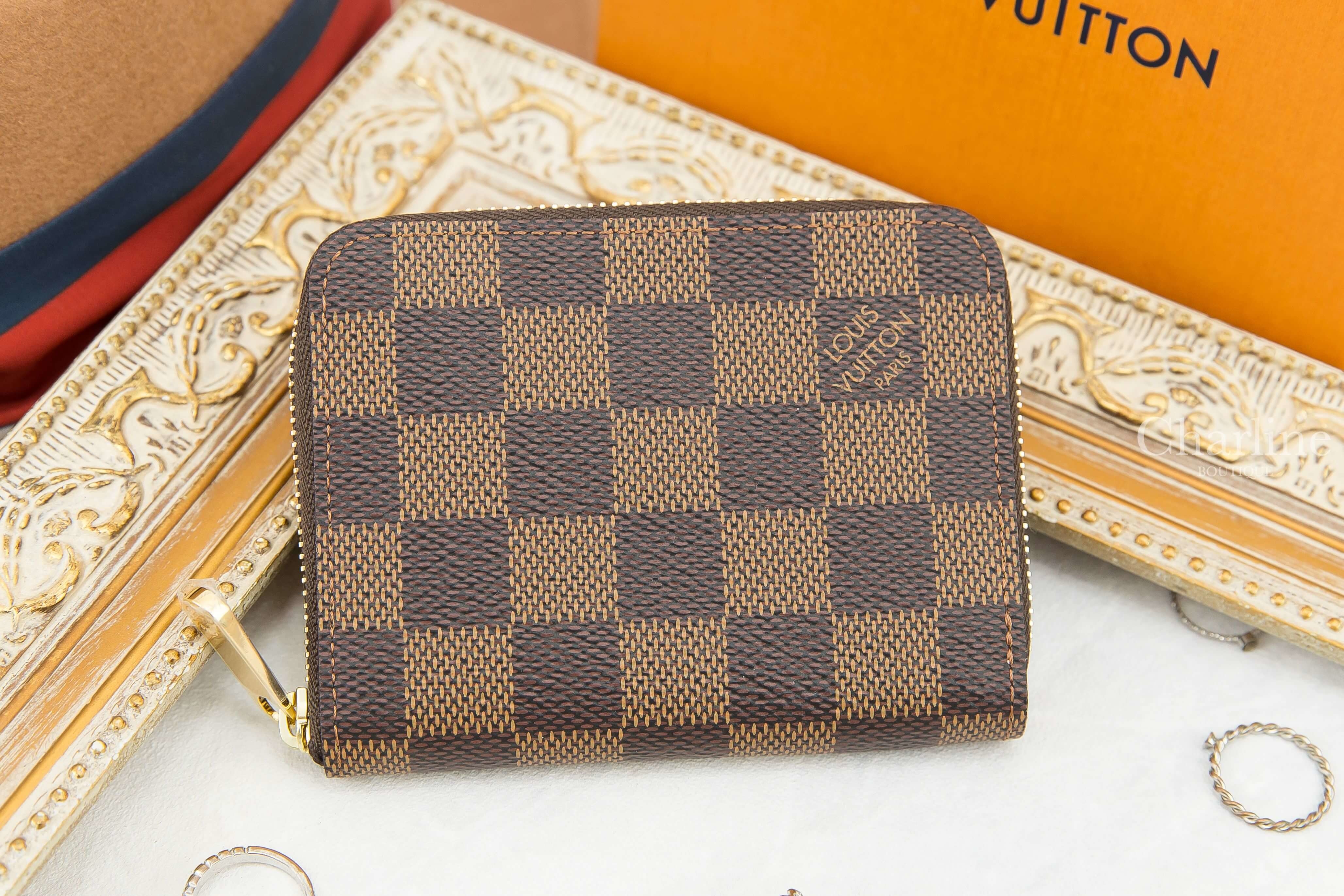 Louis Vuitton Zippy Coin Purse 咖啡色棋盤格紋拼粉紅內裡金色拉鏈零錢包