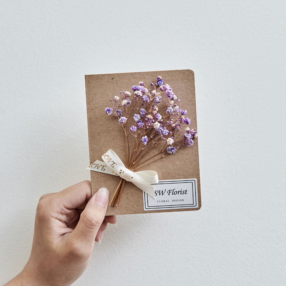 ｜手作乾燥花卡片 滿天星 甜美風 紫色款 文創小物｜