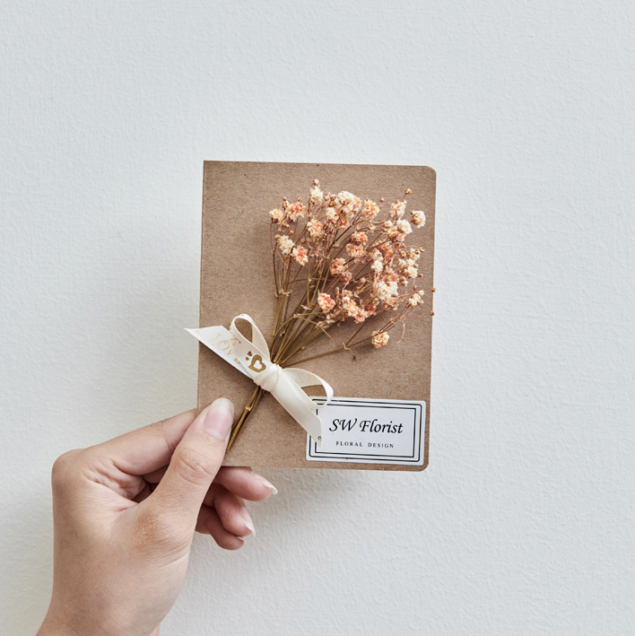 ｜手作乾燥花卡片 滿天星 甜美風 橘色款 文創小物｜