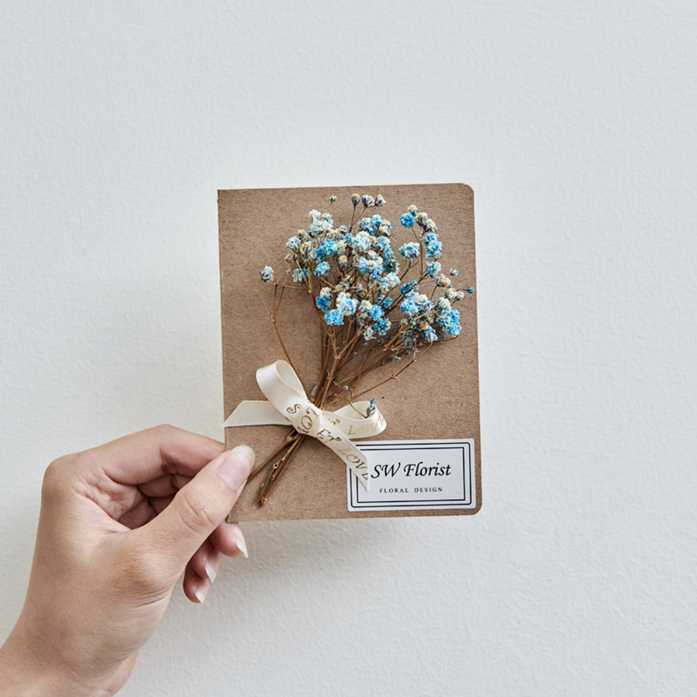 ｜手作乾燥花卡片 滿天星 甜美風 藍色款 文創小物｜