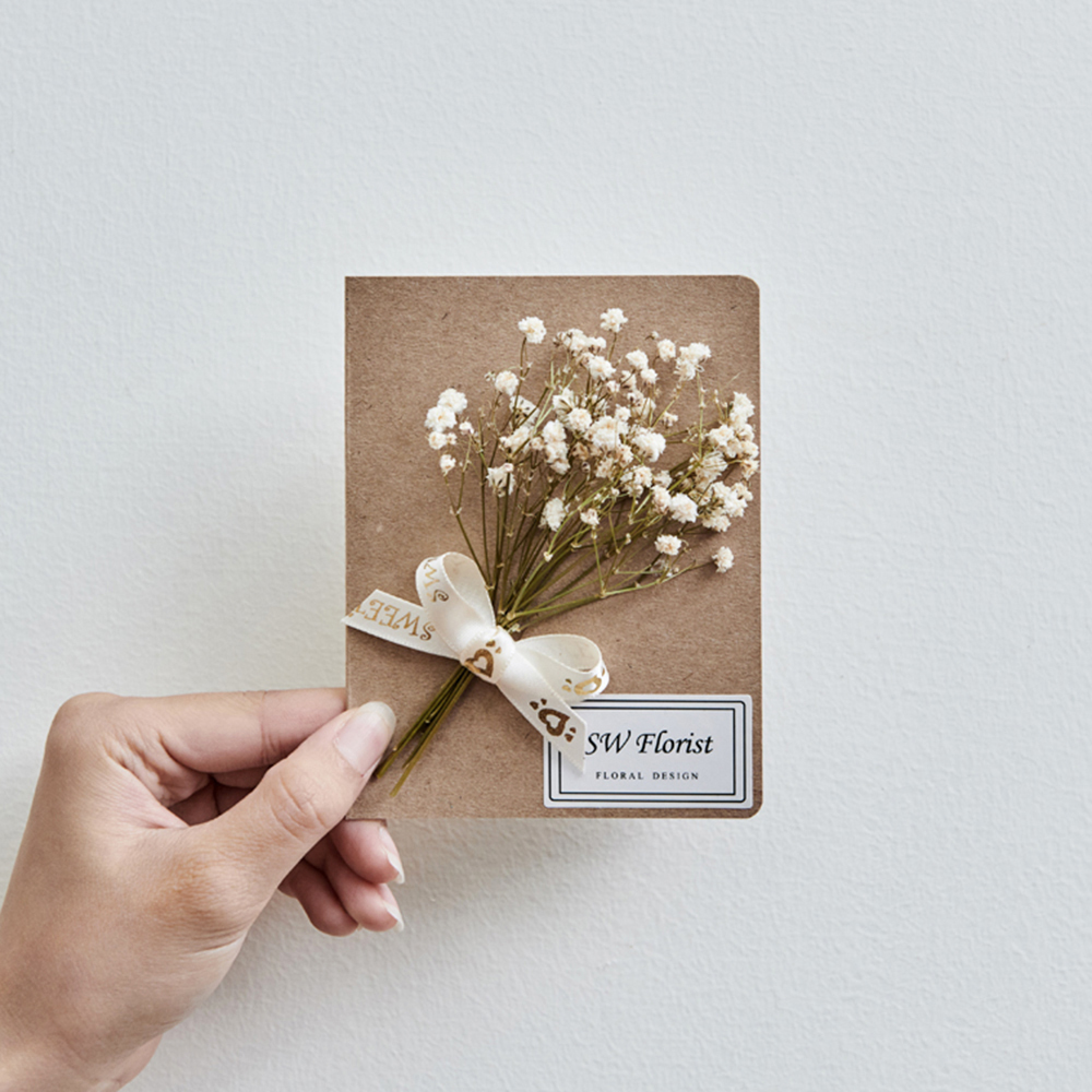 ｜手作乾燥花卡片 滿天星 甜美風 白色款 文創小物｜