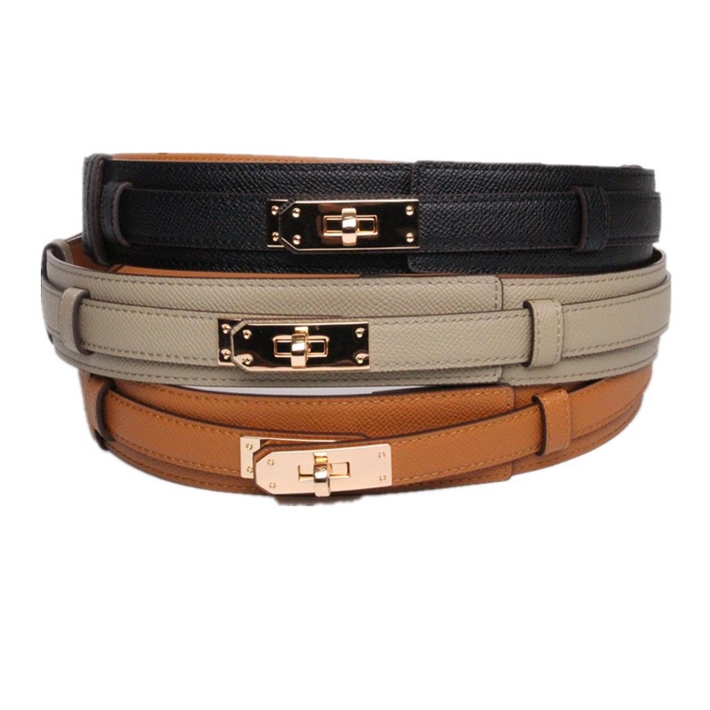 Kelly 鎖頭 牛皮雙層寬腰帶 (黑/灰/駝)