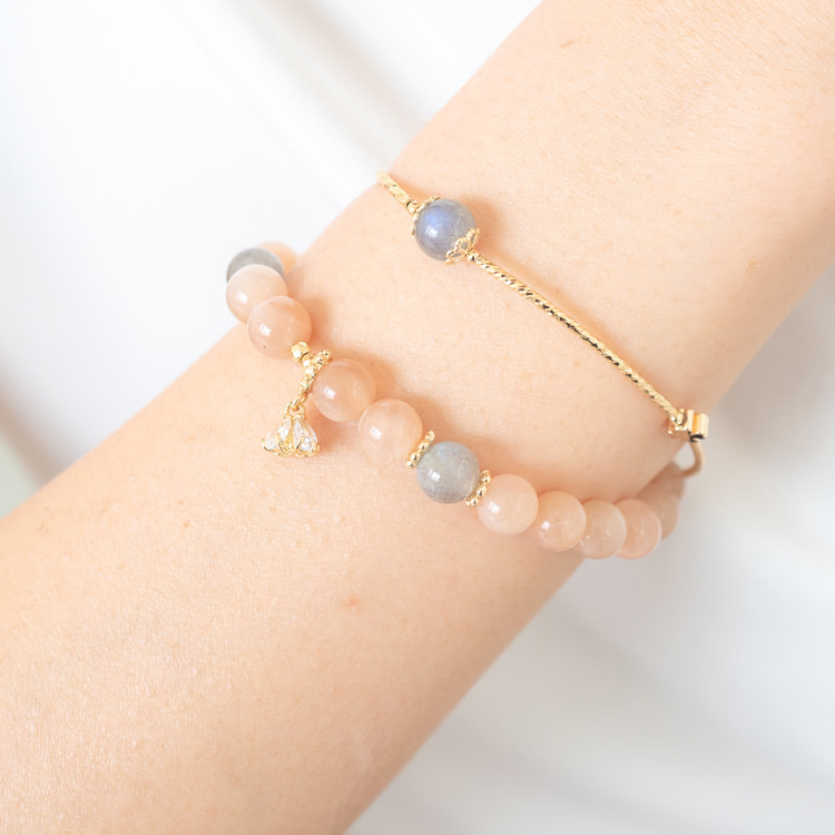 戀人之石｜橙月光石手鍊 | 24K鍍金雙圈手鏈