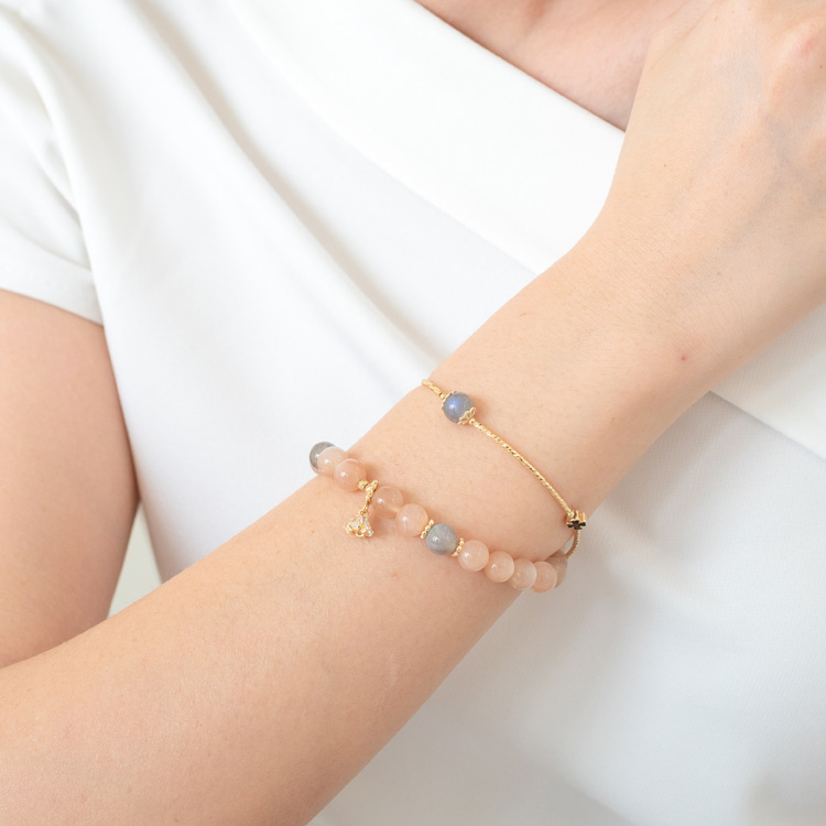 戀人之石｜橙月光石手鍊 | 24K鍍金雙圈手鏈